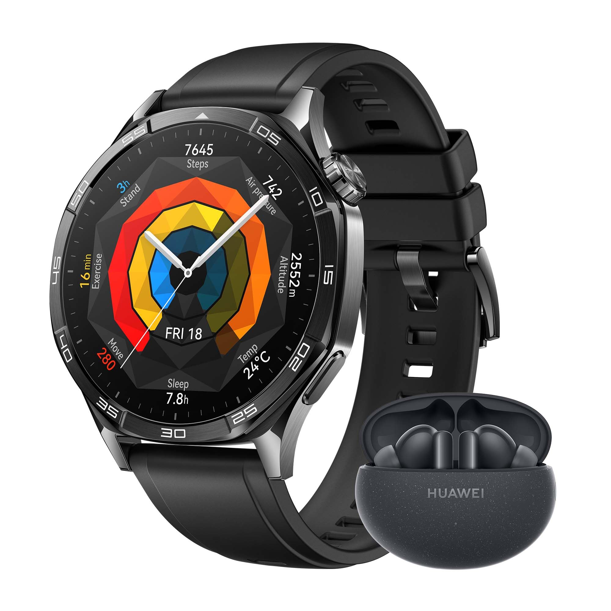 HUAWEI WATCH GT 5 46mm Smartwatch,Design elegante, Nuova modalità corsa e ciclismo, Monitoraggio della salute, 14 giorni1 di durata della batteria, iOS e Android, Nero + FreeBuds 5i Nero