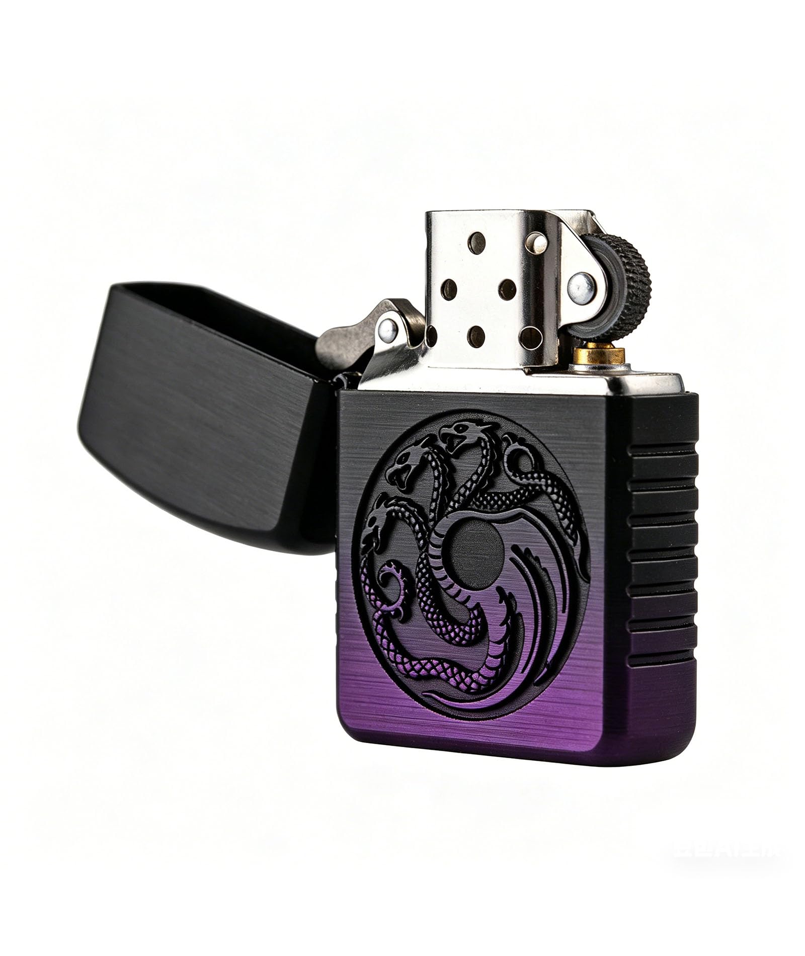 Vintage Horse Carved Kerosene Lighter Windproof Open Flame Wheel Grinding Flip-Top Lighters for Outdoor Use (B)
