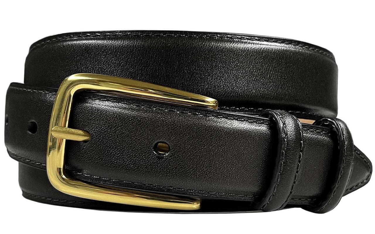 Andrea / Armana_Dress Belt Solid Brass Buckle Genuine Full-Grain Cowhide Leather Belt 1-1/8"(30mm) Wide