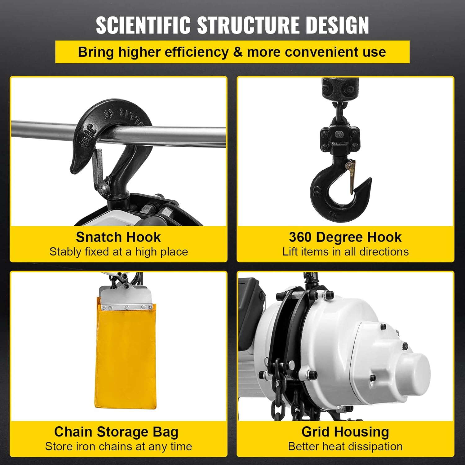 VEVOR Electric Chain Hoist, 2200lbs Capacity Single Phase Crane Hoist, 1T Electric Chain Lift Hoist, 10ft Lift Height, 110V Overhead Chain Hoist with G80 Chain, Swivel Hook, Remote Control for Garage: Industrial & Scientific