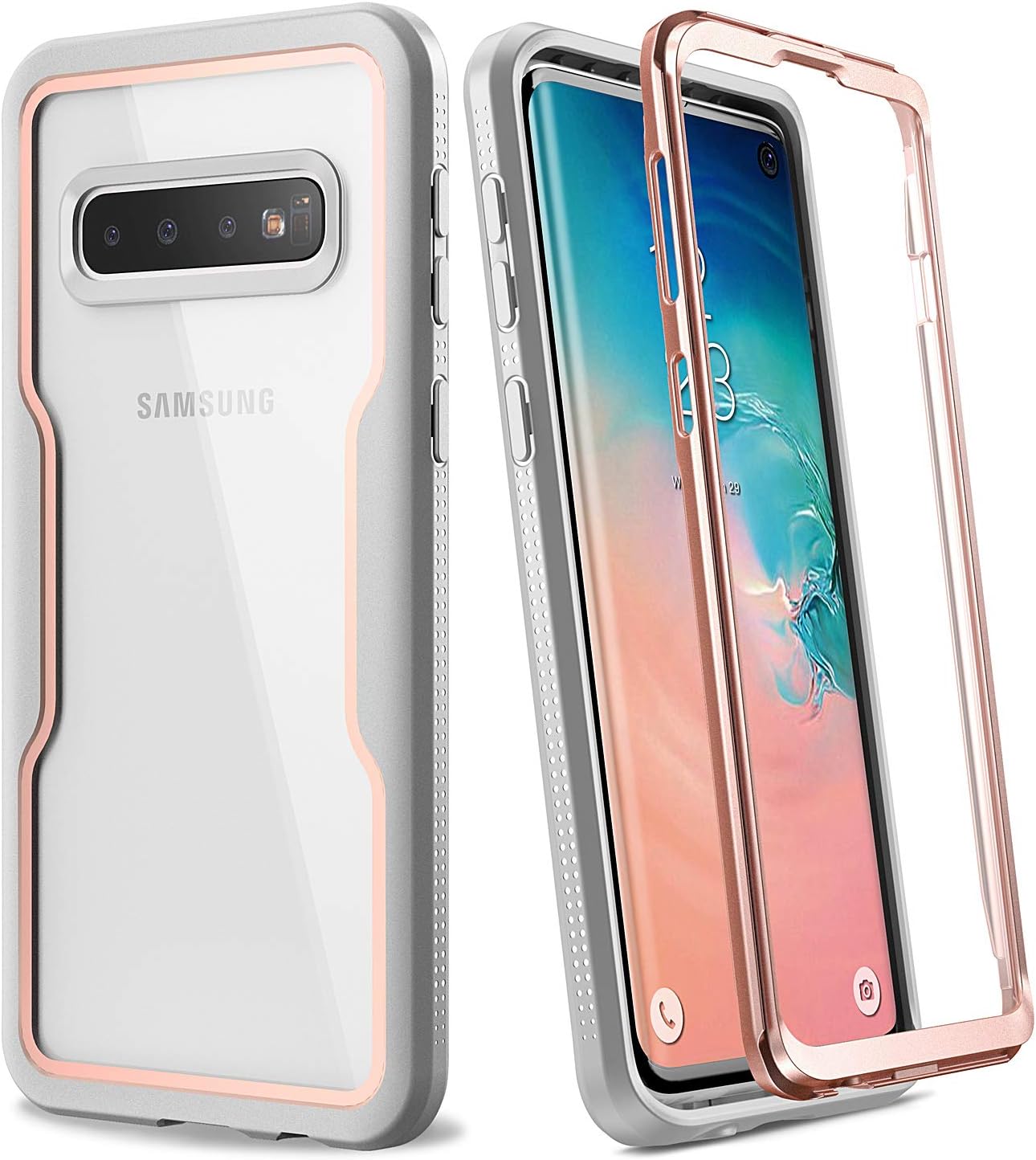 YOUMAKER Case for Galaxy S10, Crystal Clear Heavy Duty Protection Full Body Shockproof Slim Fit Without Built-in Screen Protector Cover for Samsung Galaxy S10 6.1 inch- Rose Gold/Gray
