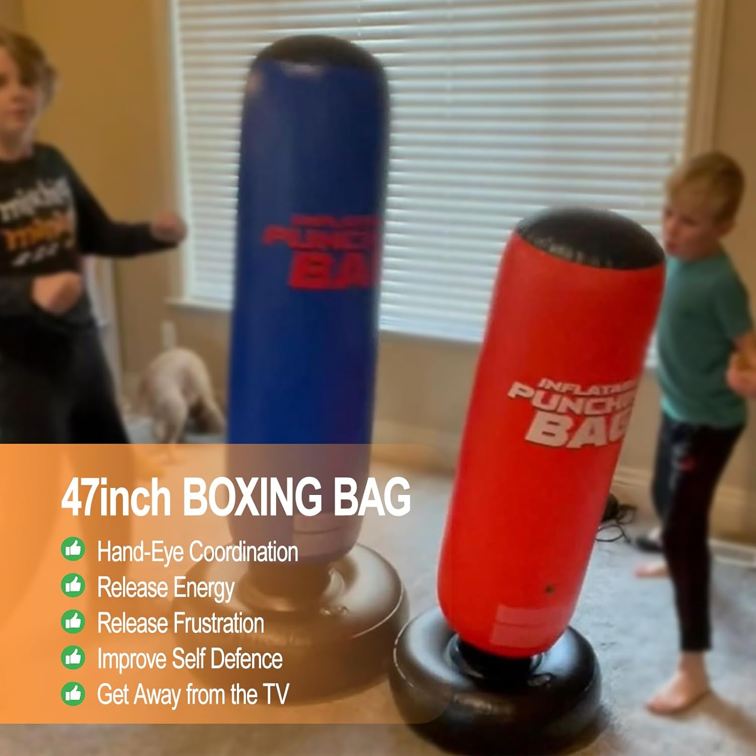 Inflatable Sports Toys Punching Bag for Kids – Bop Bag for Toddlers and Children Ages 4 5 6 7 8 – 47" Blow Up Toy with Bounce-Back Action – Upgraded Version