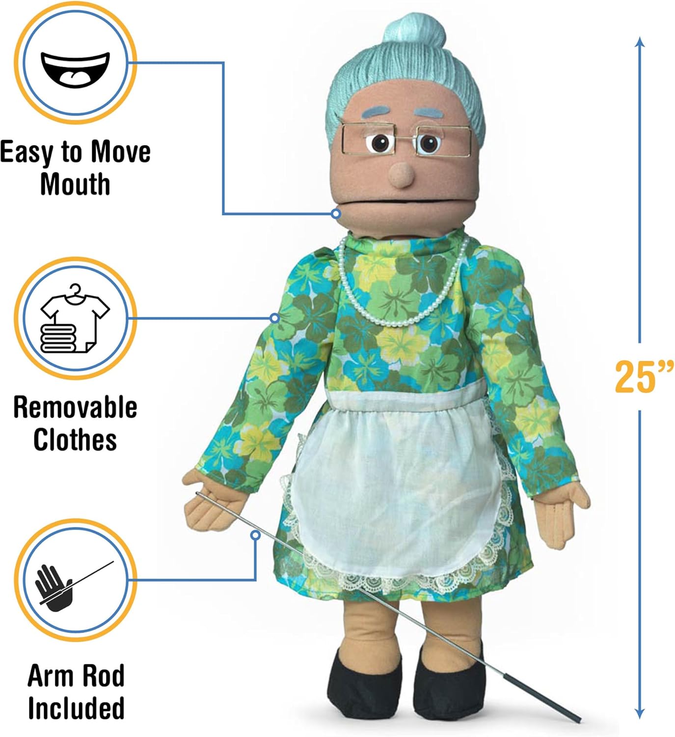 25" Granny, Hispanic Grandmother, Full Body, Ventriloquist Style Puppet