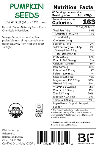 Miniatura 2 de Semillas de calabaza orgánicas, crudas, sin OMG, sin cáscara sin sal a granel (5 libras)