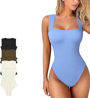 XUEBIN Body De Tirantes For Mujer, Sexy, con Cuello En U, De Punto Acanalado, Sin Mangas, De Color Liso, con Control De Abdomen, Escote Cuadrado, Sin Costuras(Blue,M)