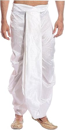 Royal Kurta Mens Art Silk Fine Quality Ready to Wear Dhoti Pant Free Size White