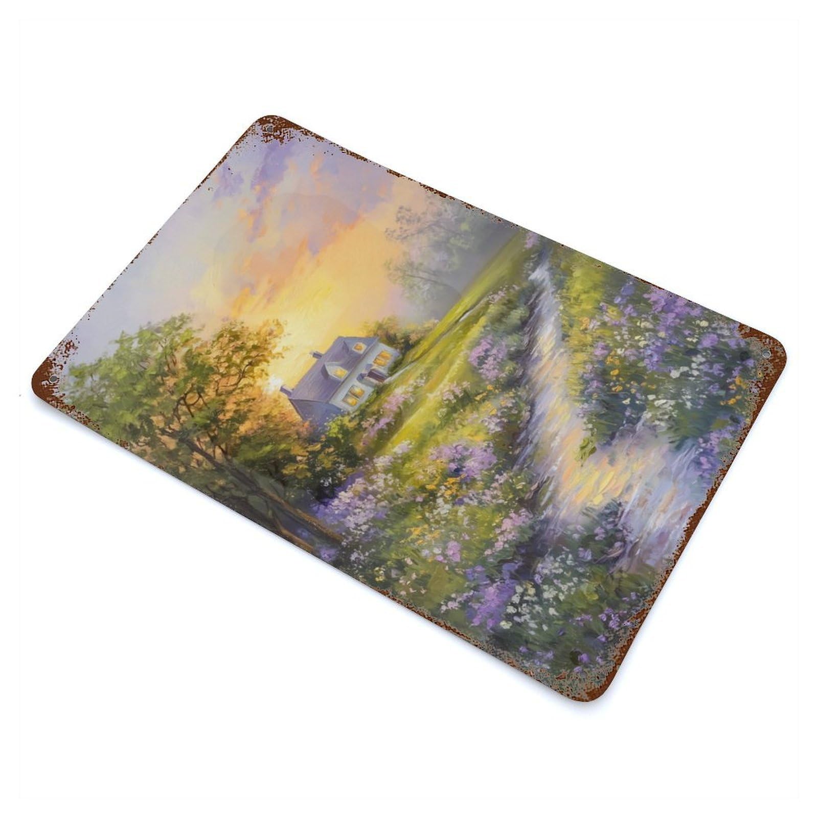 Cottage by The Creek 11.8"x7.9" Rust Effect Tin Sign, Rustic Home Decor for Office, Studio And Wall Decor