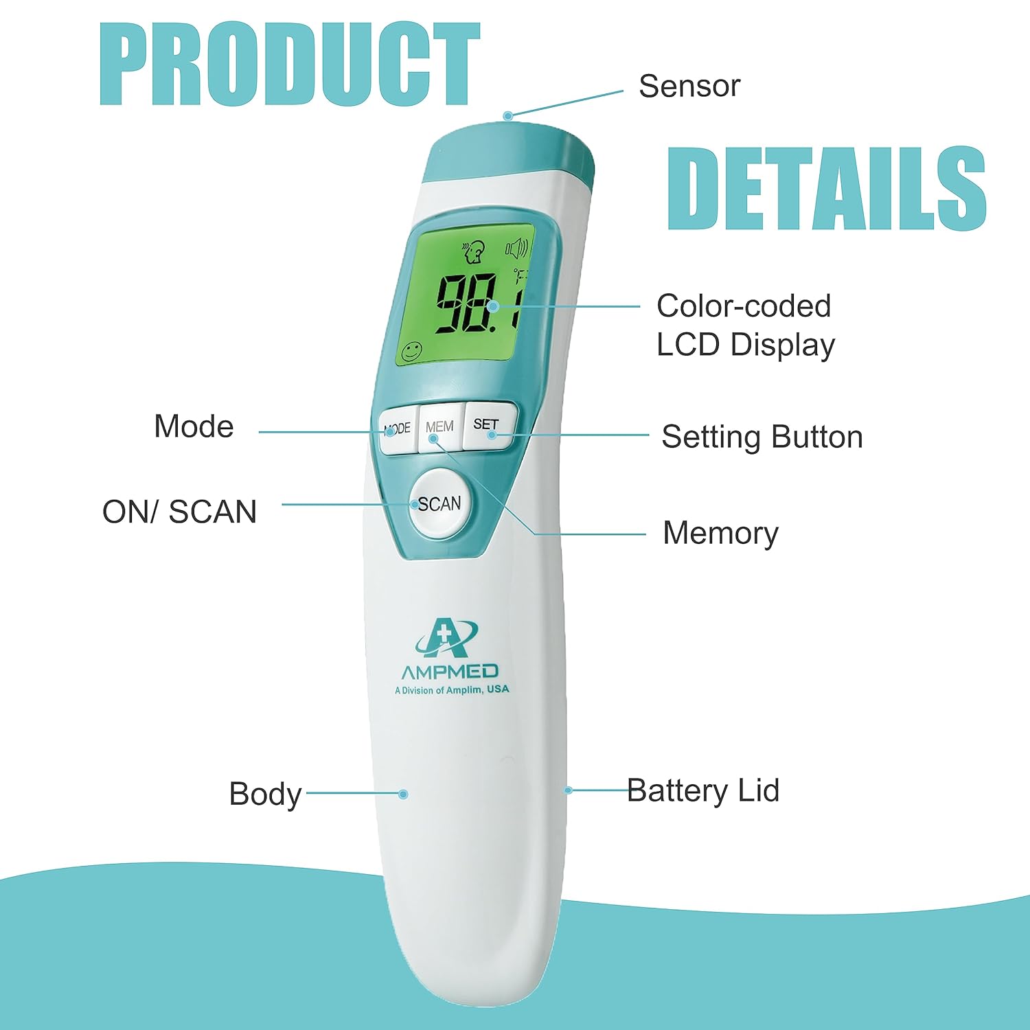 3-Pack Amplim W1 AE2 CA3 Non-Contact Touchless Infrared Digital Forehead Thermometer for Adults and Babies
