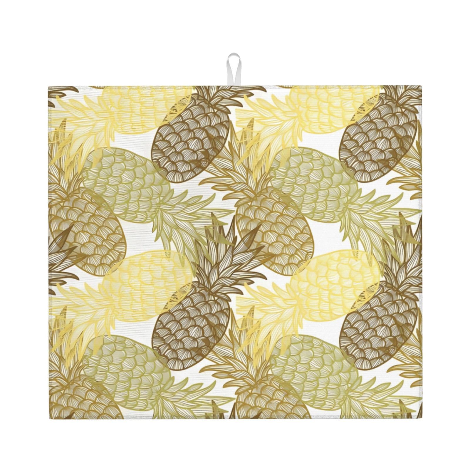 Yyhwhjde Black Exotic Tropical Pineapples Prints Kitchen Drying Mat – Absorbent Dish Throw For Countertop, Non-Slip Layer With Vibrant Prints, Ideal For Housewarming