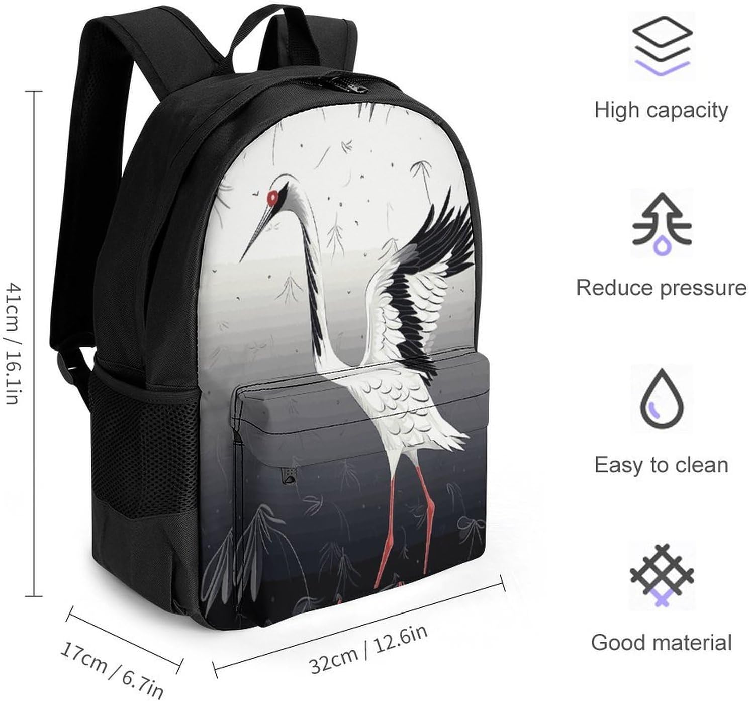 Japanese Crane Backpack Daypack Travel Backpack | Lightweight Casual Laptop Backpack for Women Men Aesthetic Travel Bag for Weekender Business Hiking Outdoor