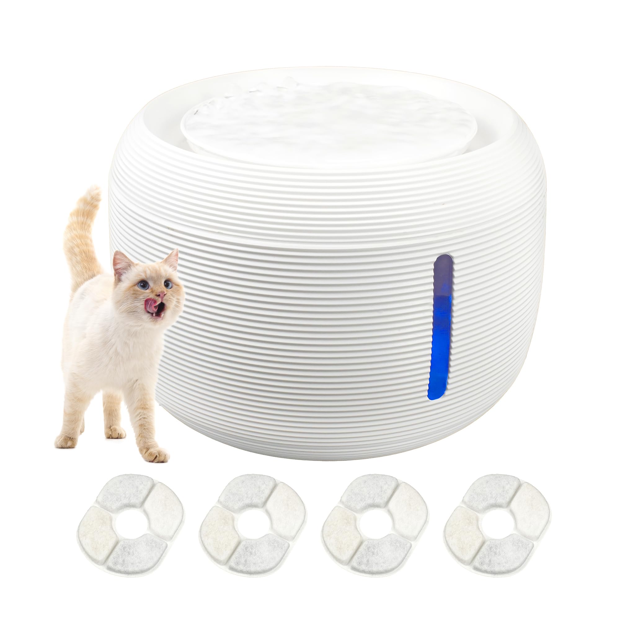 Cat Water Fountain,84oz/2.5L Automatic Pet Water Fountain for Cats and Small Dogs with LED Light,White