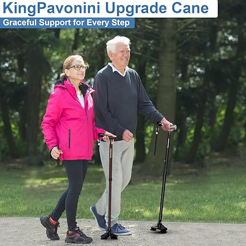 Miniatura 6 de KingPavonini Bastón de caminar para hombres y mujeres, estabilidad, bastón plegable de pie, mango ergonómico, base cuádruple pivotante, resistente,