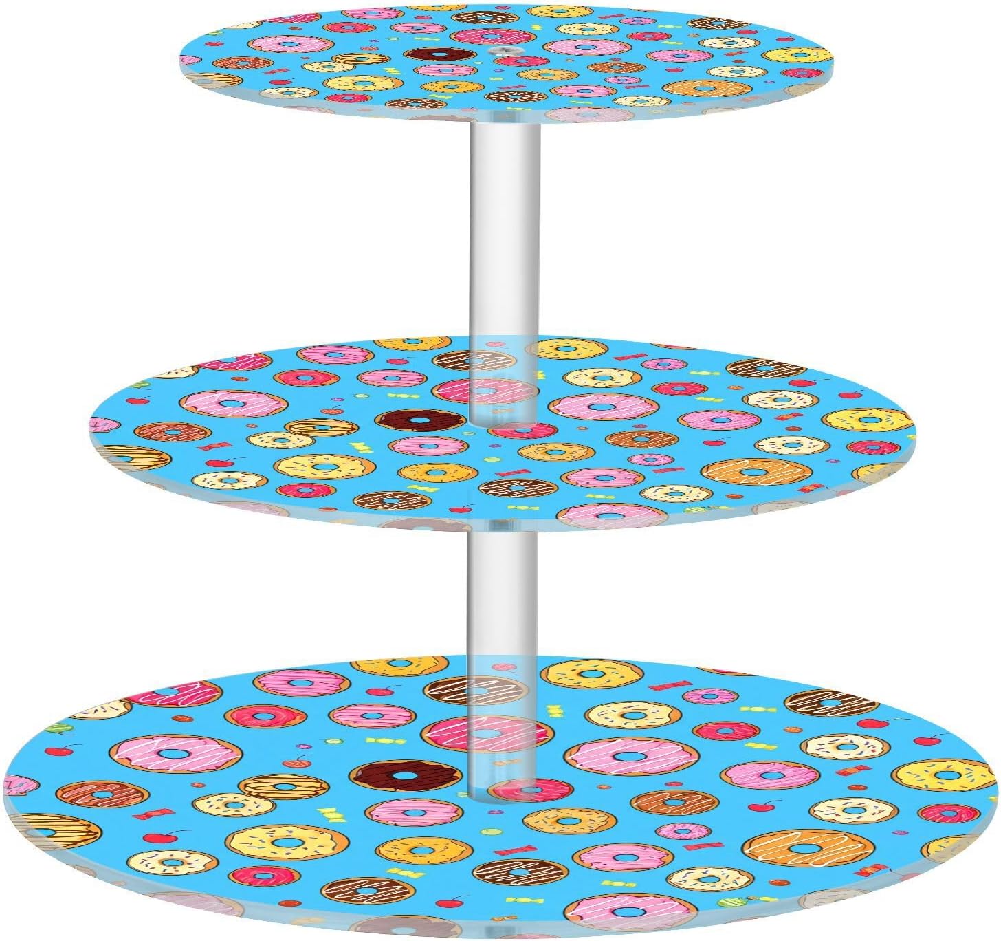 Donuts Sugar Cherry 3 Tier Acrylic Cupcake Stand, Cupcake Stand for 34 Cupcakes for Weddings,Christmas,Holidays,Parties,Birthday,Printed Cupcake Tower 23300437