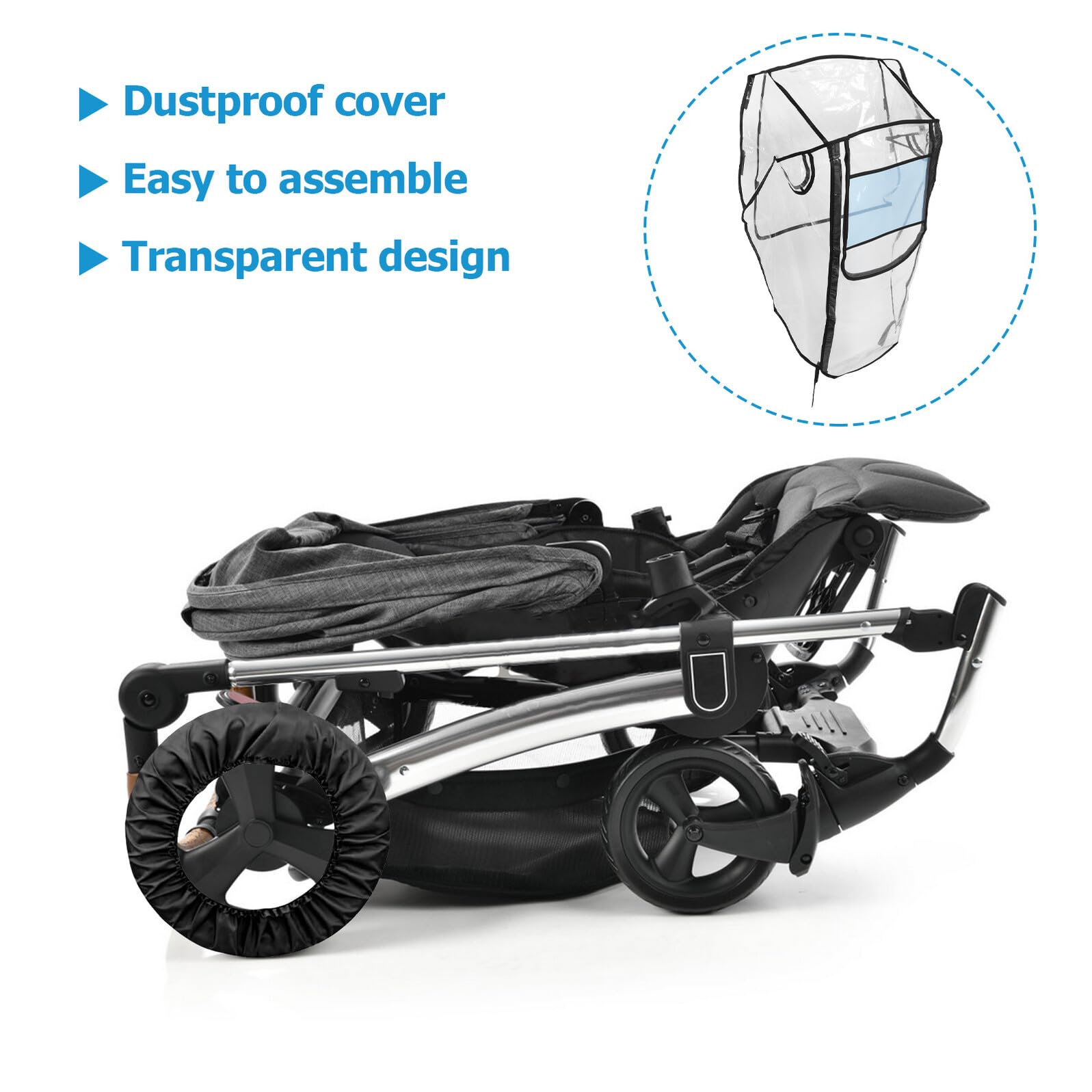 TOYANDONA Regenschutz für Kinderwagen und Bollerwagen Winddicht Transparente Abdeckung Atmungsaktiv Passgenau für Babys und Kleinkinder