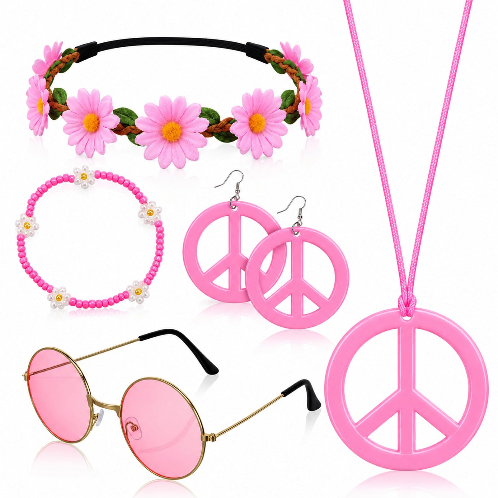 Thinp 6 Pcs Hippie Costume Accessories Set for Women (Style 1)