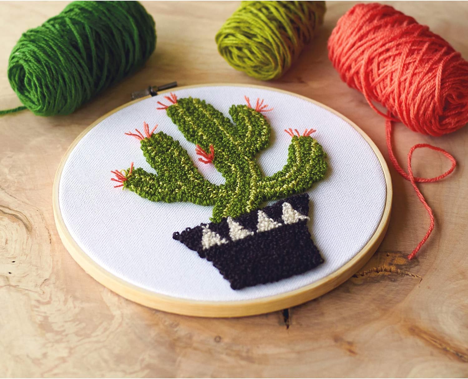 Dimensions Green Cactus Punch Needle Embroidery Kit, 8" W x 8" L