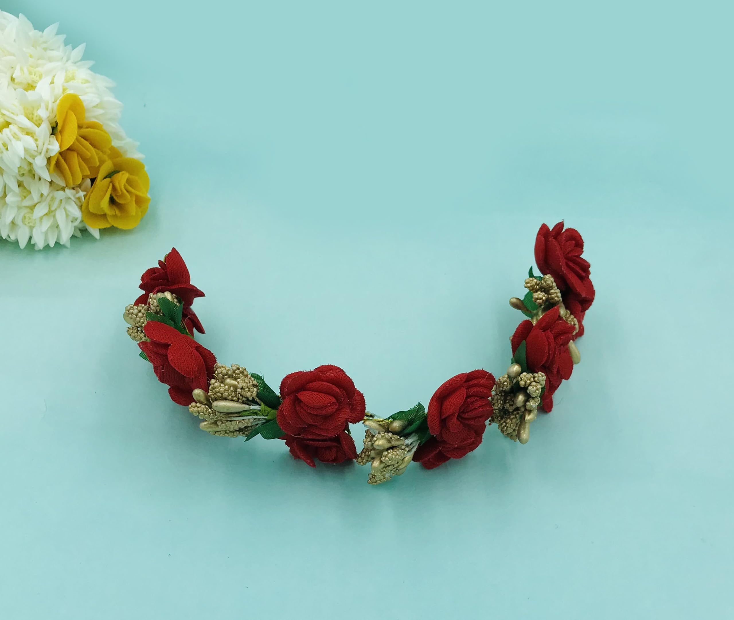GADINFASHION Full Red Juda Bun Hair Flower Gajra & Red & White Gajra Combo For Wedding & Party - Image 3 thumbnail