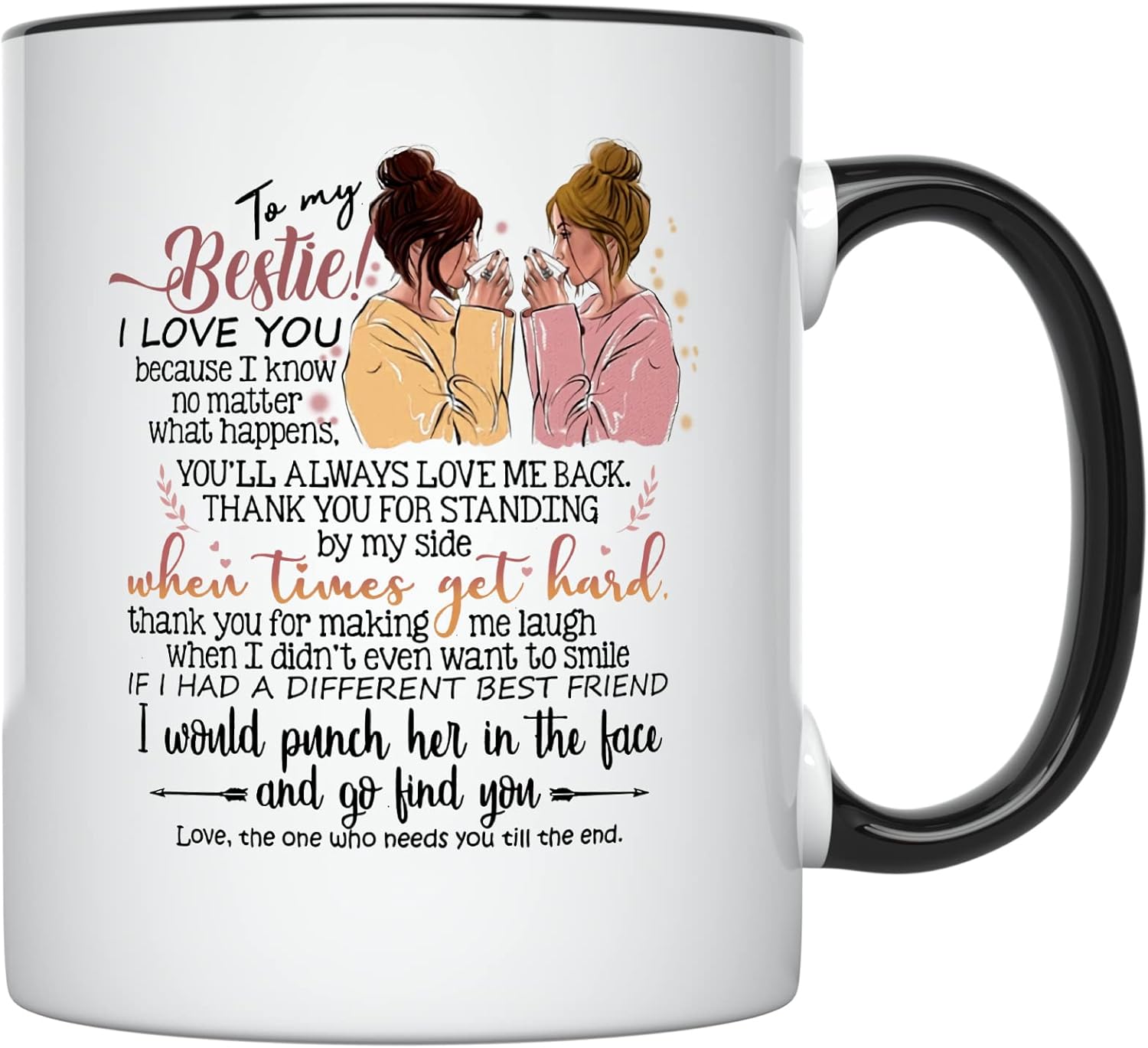 YouNique Designs Best Friend Mug - Sentimental Friendship Gifts for Women Friends, 11 Oz, Birthday Cup for Women Friendship, Bestie Gifts for Women, BFF Gifts For Women (Black Handle)