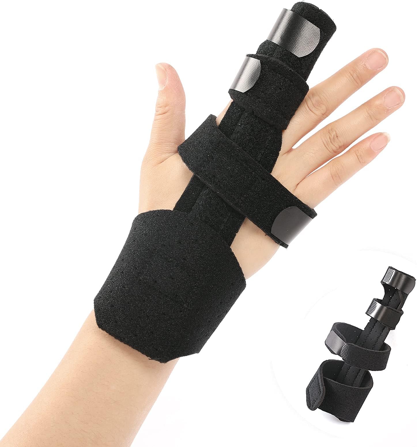 Trigger Finger Splint for Men & Women, Adjustable One or Two Finger Splint Full Hand and Wrist Brace Support, Metal Straightening Finger Immobilizer for Sprains, Finger Discomfort Relief