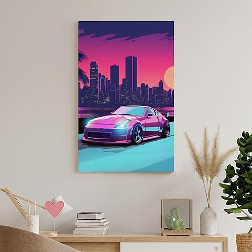 Miniatura 8 de Z350 Jdm Car Neon Anime Synthwave Retrowave Carteles de coche para habitación de hombre, sala de estar, dormitorio, decoración de arte estético,
