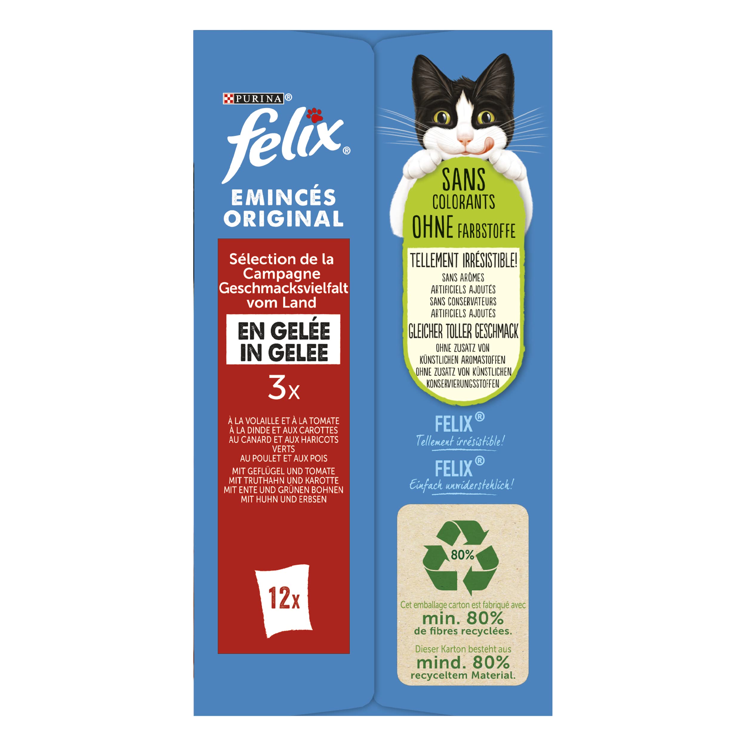 FELIX Sensations Gelée | Chat Adulte | Emincés en Gelée |Sélection de Volailles et Légumes| Lot de 6-12 x 85 g | Sachet fraicheur