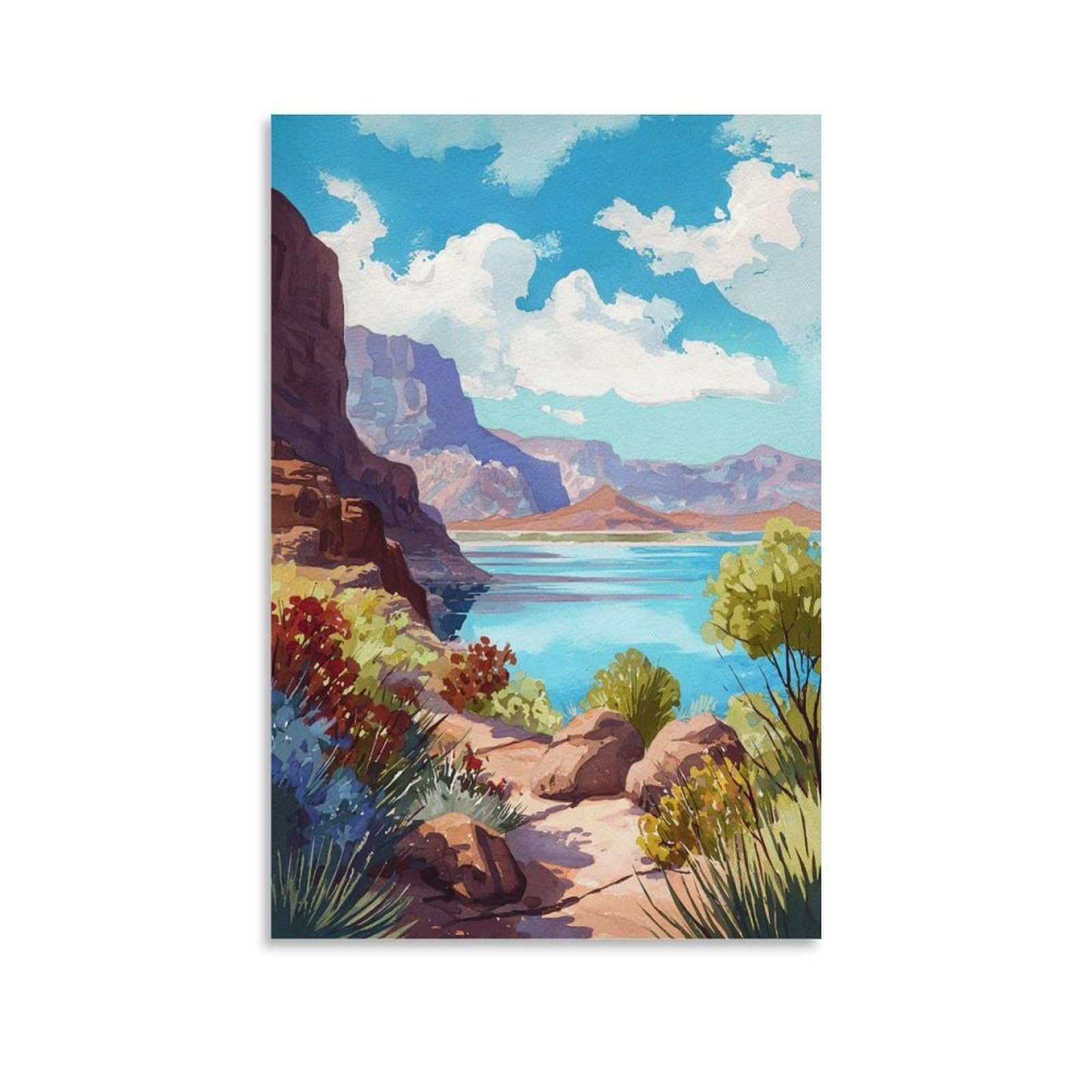 Bartlett Lake Posters 20x30inch(50x75cm) Vintage Watercolor Canvas Art