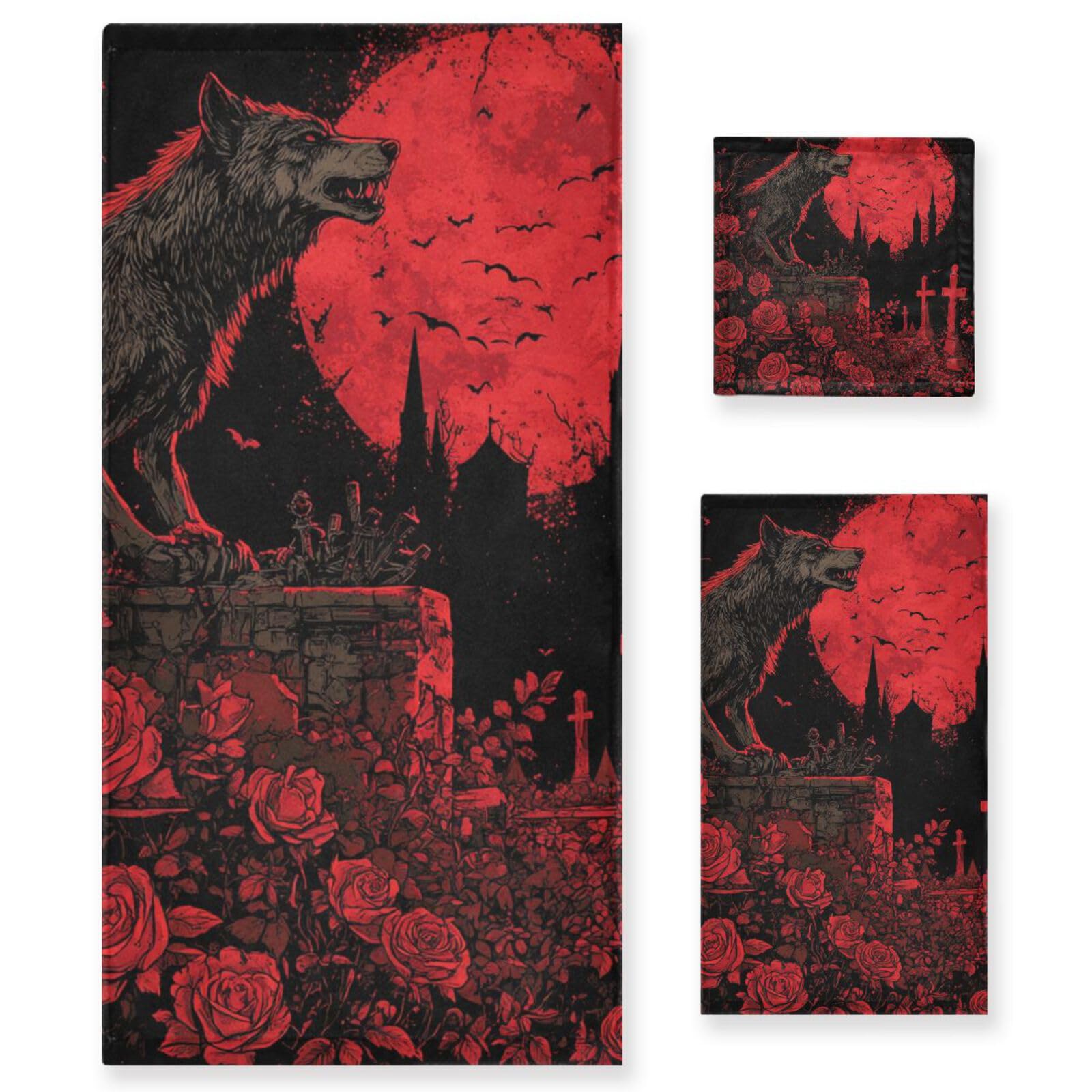 Set di 3 asciugamani per il viso con castello di vampiri gotici, ad asciugatura rapida, 1 asciugamano da bagno, 1 asciugamano per mani, 1 panno per la casa, cucina, hotel, palestra, nuoto, spa