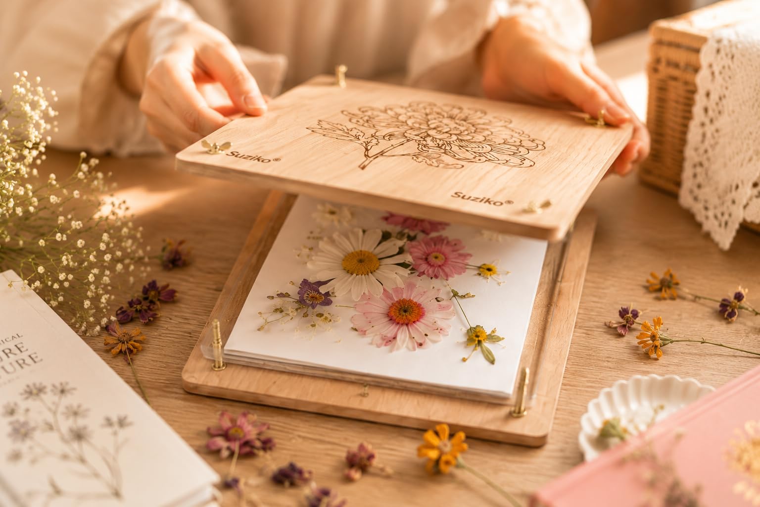 Suziko Großes Blumenpressen-Set - Blumen- und Pflanzenkonservierungs-Set, Maße 27.5x17.5 cm, Kunst und Handwerk für Erwachsene & Kinder, Blattpresse & Blumenpresse - Tolles Geschenk für Liebhaber