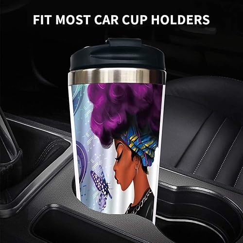 Miniatura 4 de Yipaidel Taza de café de viaje de acero inoxidable para mujeres afroamericanas, divertida botella de agua aislada de 13 onzas, regalos de cumpleaños