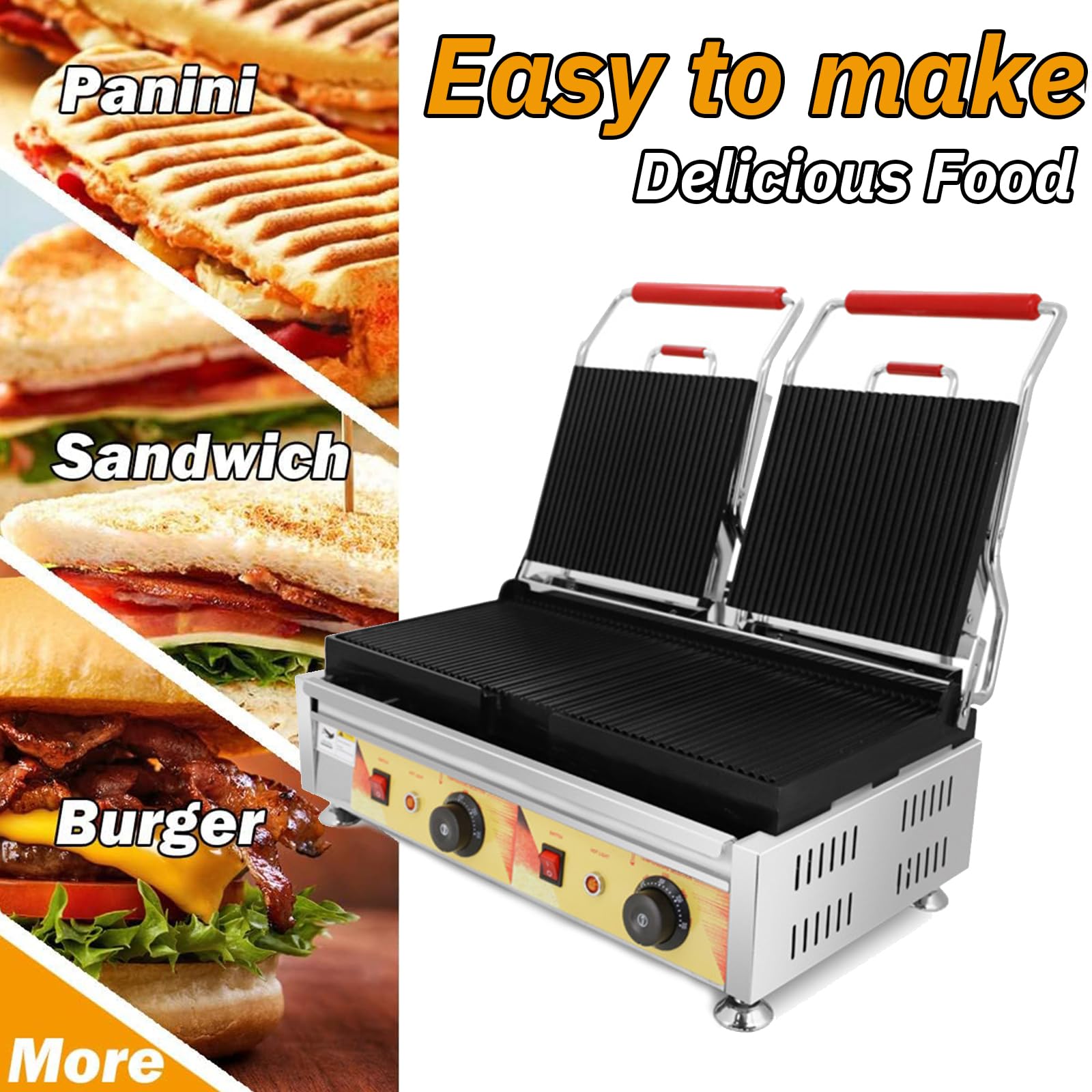Panini Press Sandwich Maker, Grill Elettrico 3800W con Doppie Piastre Antiaderenti, Indicatori Luminosi, Controllo Temperatura Indipendente, Tostadora De Pan in Acciaio Inossidabile
