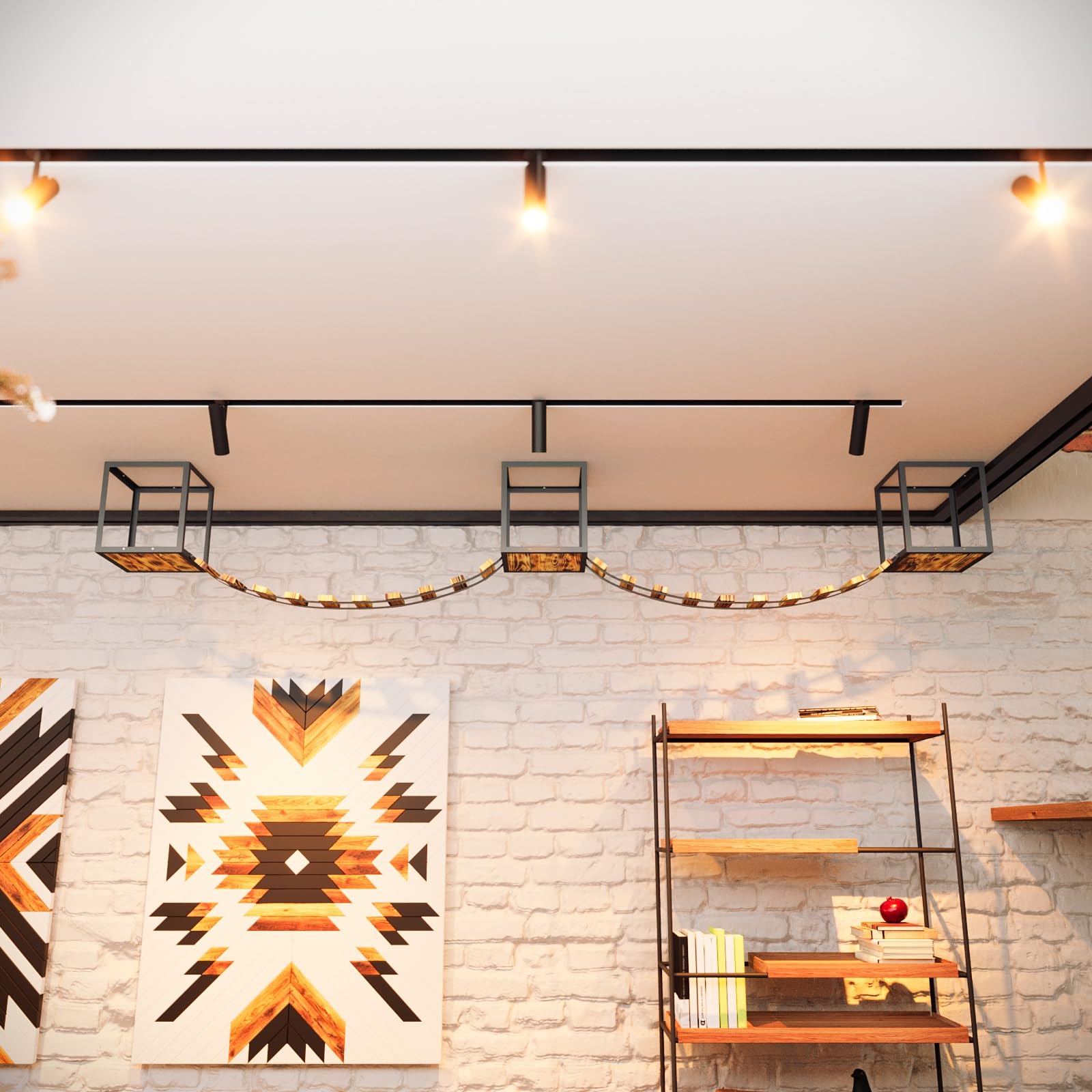 QLS Set arrampicata gatti legno/acciaio da soffitto loft | Con 2 ponti e 3 lettini per arrampicarsi, osservare e riposare, combinabile ed espandibile