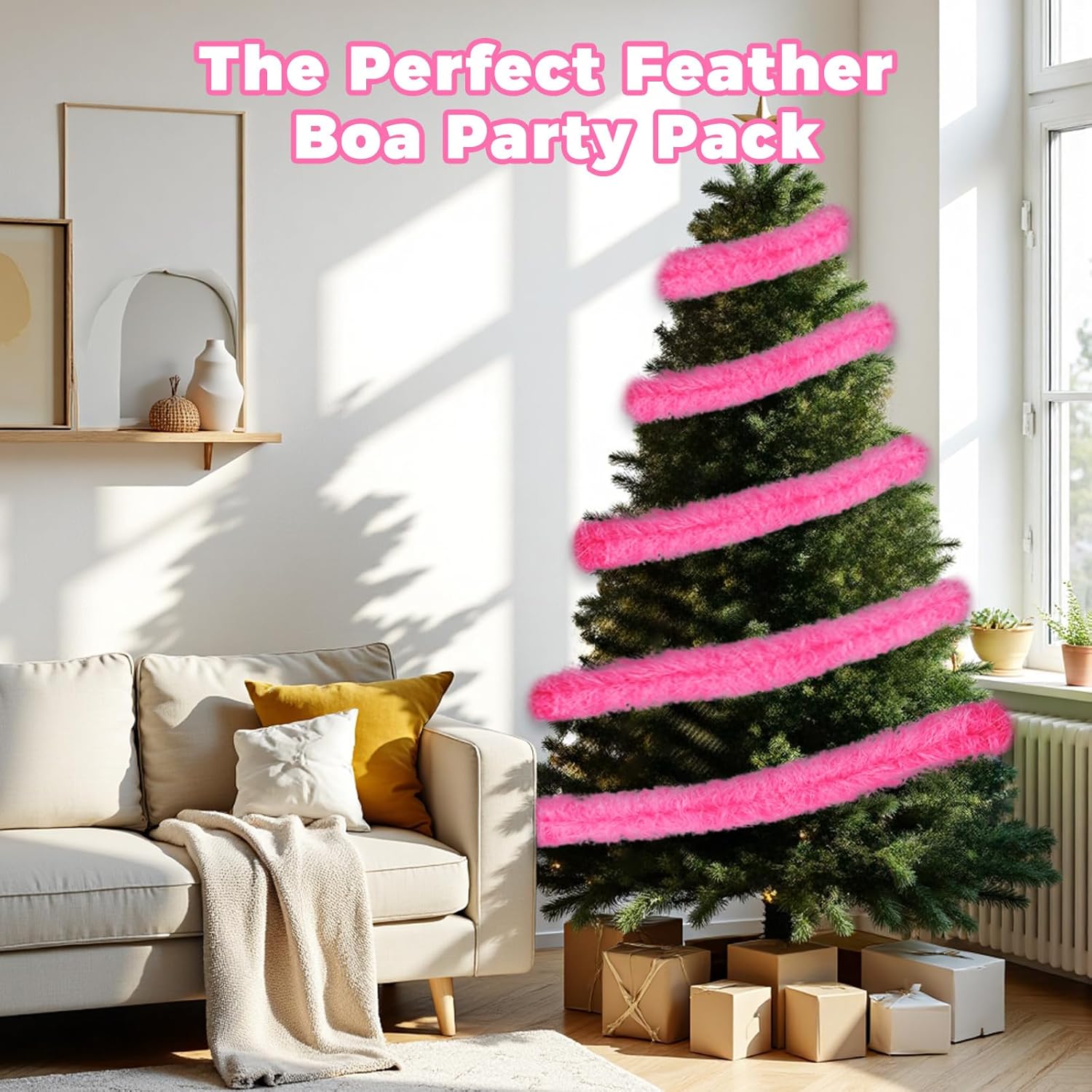 12PCS Feather Boas Party Pack with 6 Artificial Feather Boas 6.6ft and 6 Heart Sunglasses for Birthday Christmas Party - Image 4