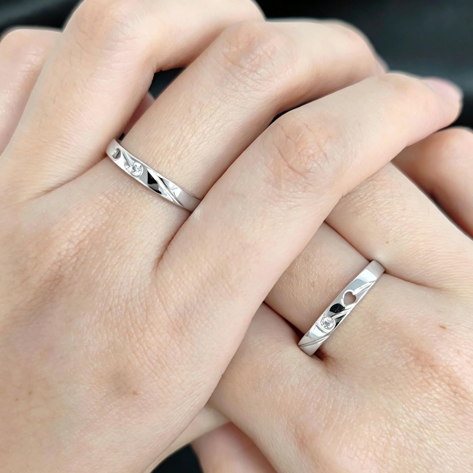 Weißgold 9K/14K/18K Trauringe Herz Rillen mit Moissanit Unisex