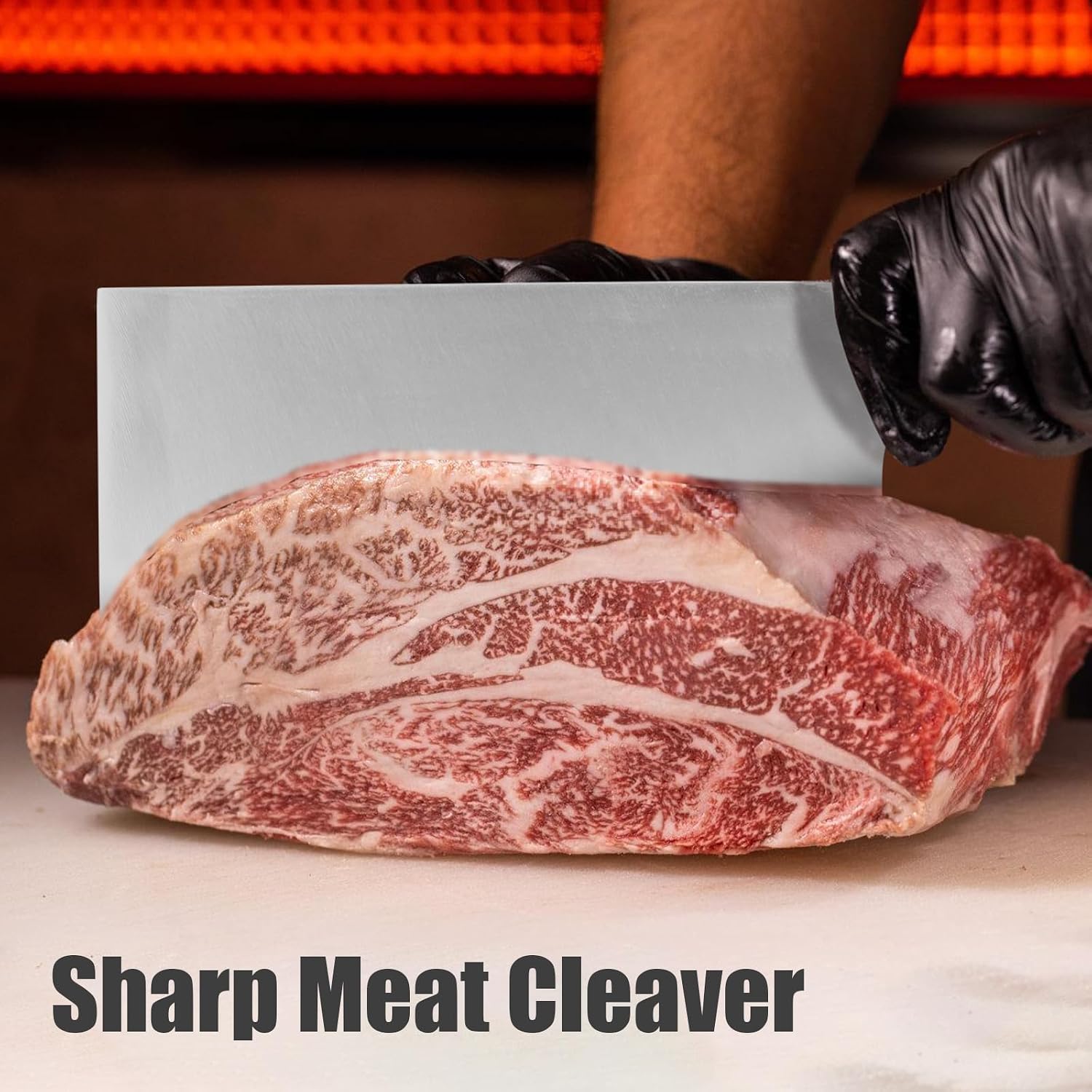 Japanese Carbon Steel Meat Cleaver Knife Professional 9CR18MOV Butcher Knife Sharp Kitchen Chopper Knife for Meat Vegetable with G10 Handle