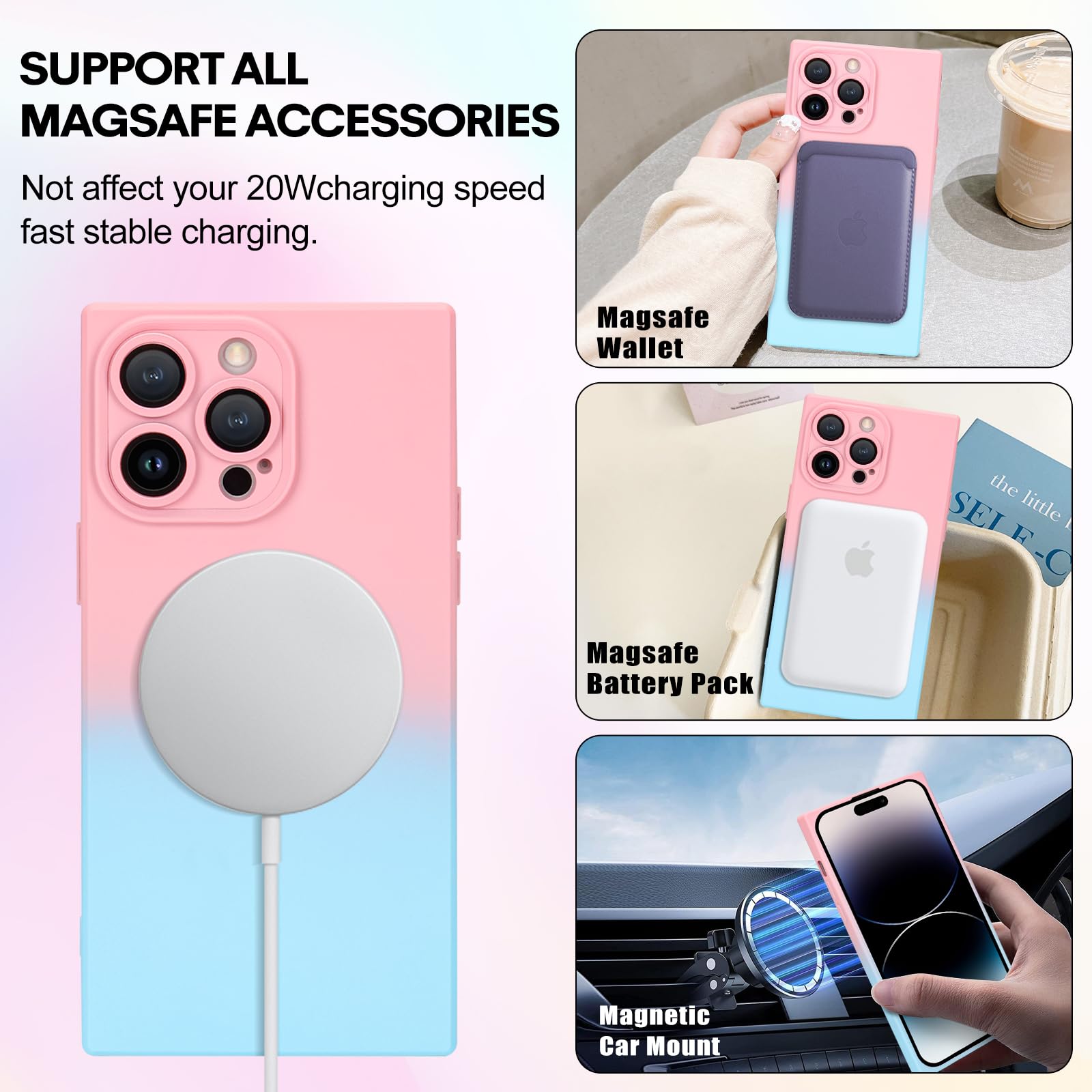 Newseego Funda Magnética Para IPhone 14 Pro Max, Funda Cuadrada Transparente De Lujo Con Borde Chapado En Purpurina Con Magsafe Para Mujeres Y