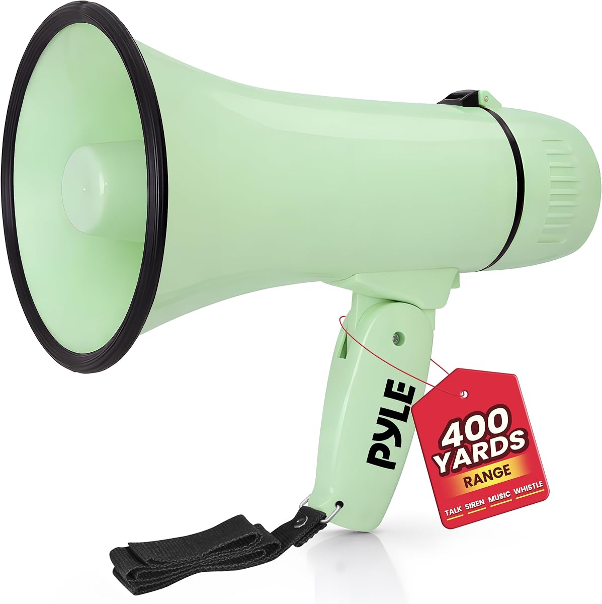 Pyle 20W Megaphone Bullhorn - 5.43" x 8.66" Portable Megaphone, 400-Yard Projection Range, Automatic Siren, Voice Talk, Music & Whistle, Adjustable Volume, Shoulder Strap, Battery Operated