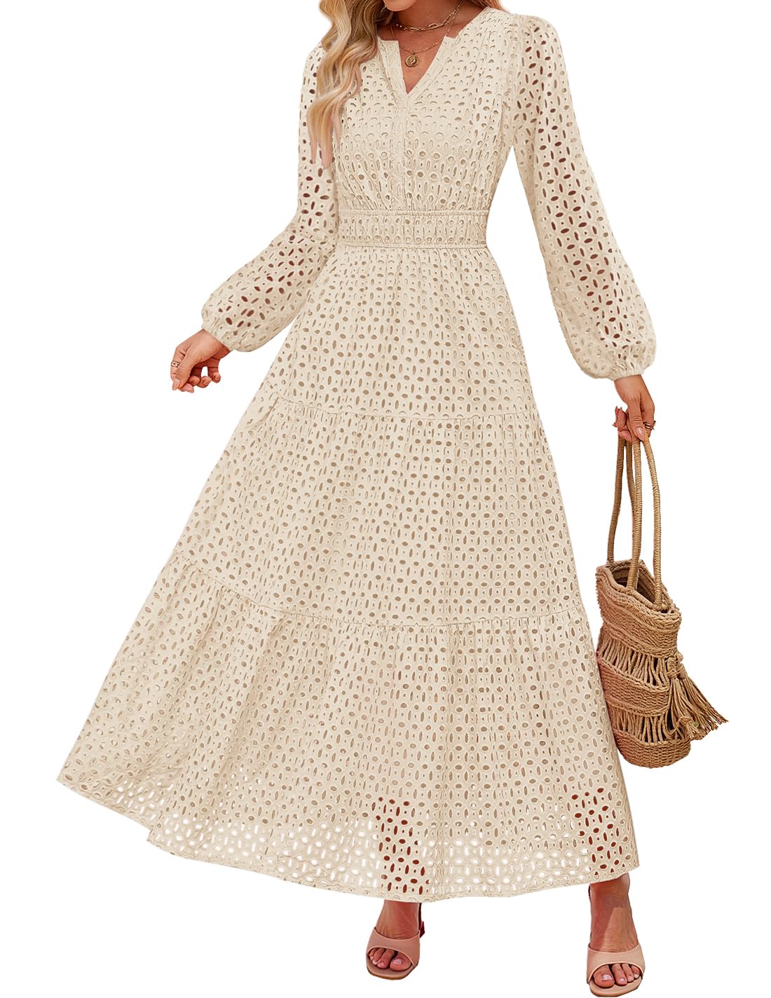 ZESICA Eyelet Maxi Dress