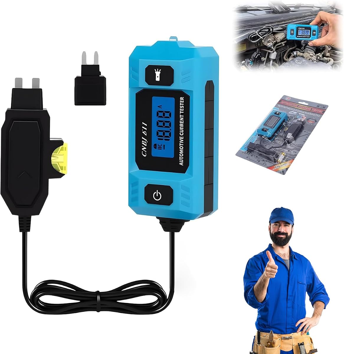 Probador de sonda de falla de circuito automotriz, probador de sonda de falla de circuito automotriz portátil de alta precisión 20 A 48 V, buscador corto de trazador de cables 2 en 1, verificador de cuchilla de fusible de automóvil con pantalla LED y luz delantera
