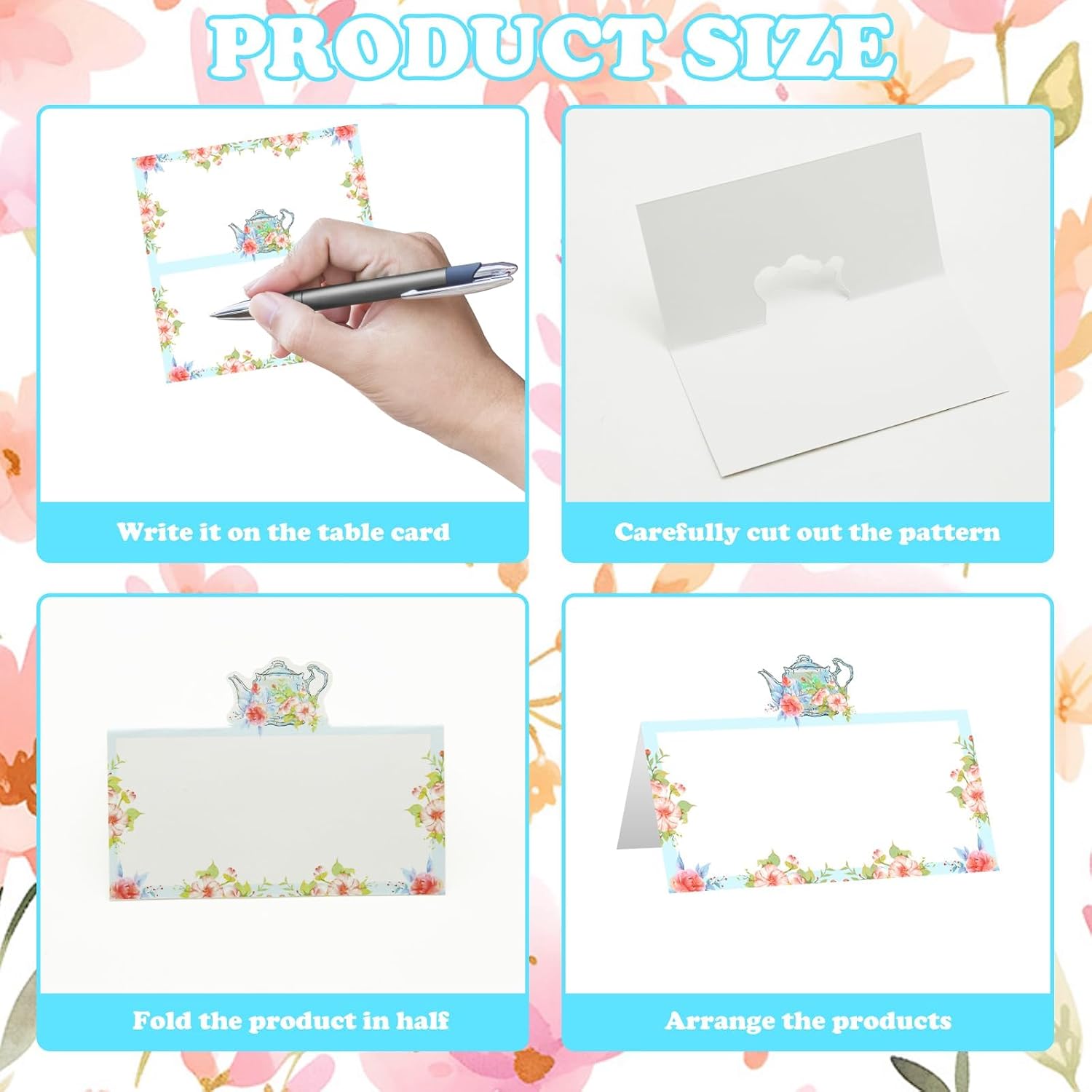 48Pcs Tea Party Theme Seating Cards Place, Table Decorations, Seat Name Reunion Invitations, Place Cards for Table Setting, Tea Party Accessories for Woman