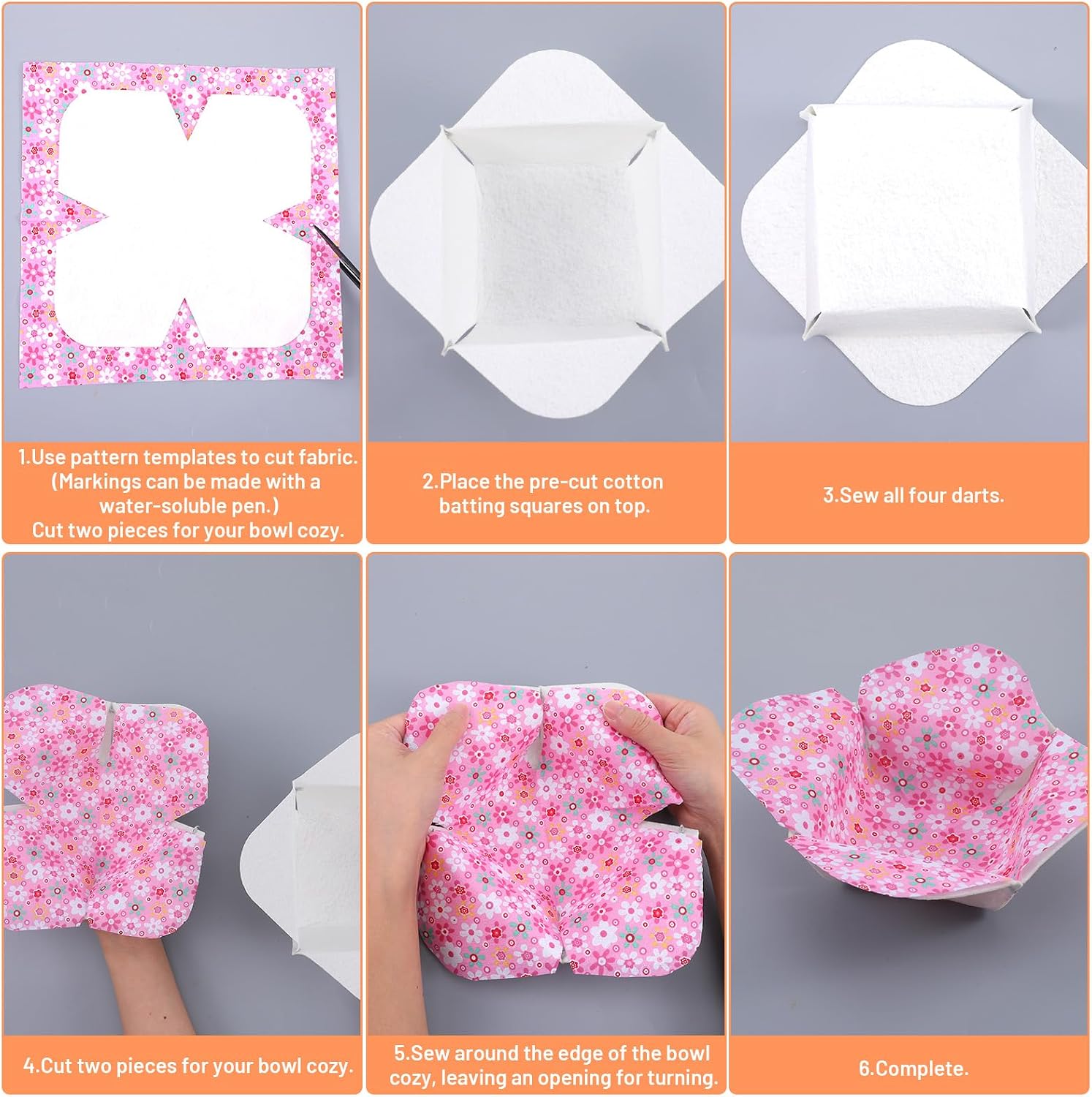HANLANXUE 36 Pcs Bowl Cozy Pre Cut Batting, Microwavable Quilter Batting for Sewing DIY, 6 Sizes 7-12 Inch Heat Resistant Cotton