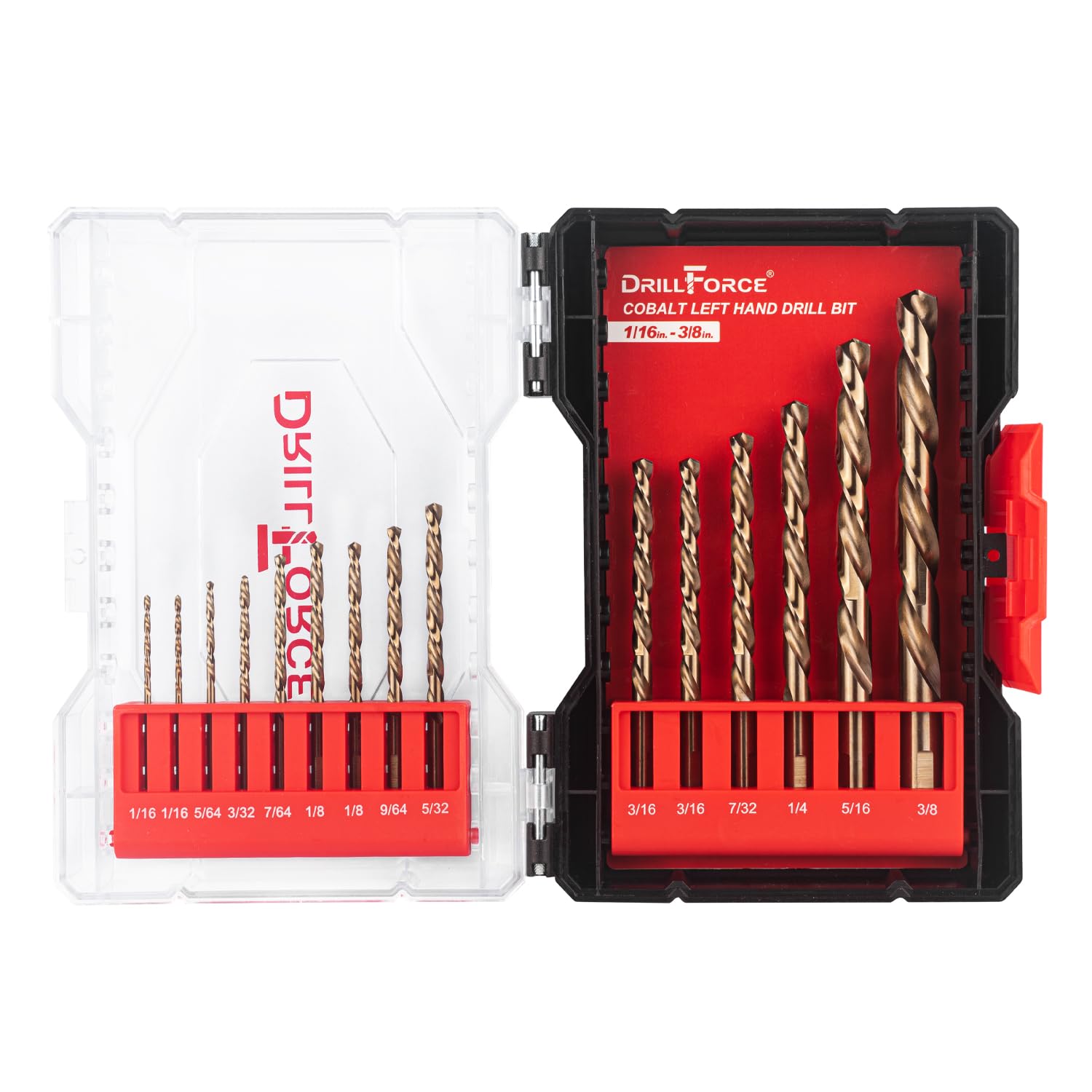 VALYRIANTOOL 15PCS M35 Cobalt Left Hand Drill Bits Set for Removing Broken Stubs, Bolts and Screws, Reverse Twist Drill Bits, 1/16"-3/8"