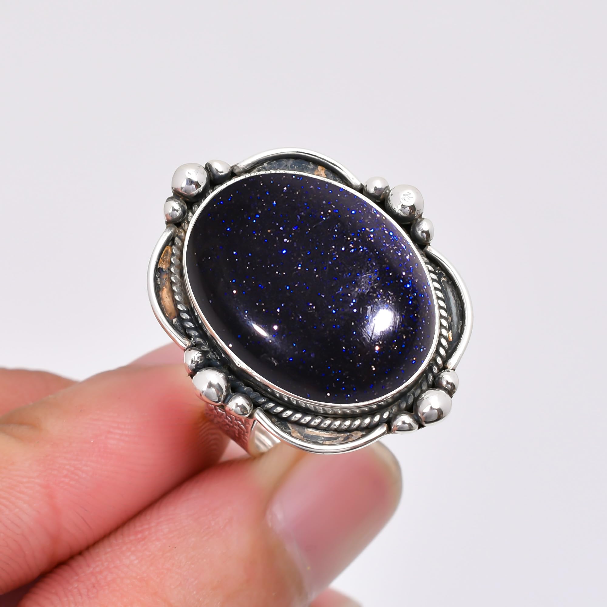 MINSA JEWELRY Blue Sunstone 925 Sterling Silver Ring, Adjustable Ring, Silver Jewelry Ring, Blue Ring, Oval Ring, Dainty Ring, Handmade Ring, Gemstone Ring, Gift Fo V7986-R2133-42|5