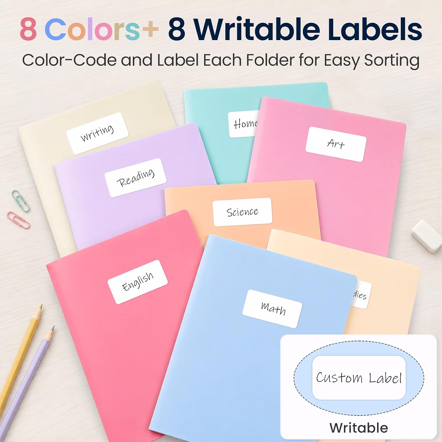 Sooez 8 Pack File Folders with Pockets, Plastic 2 Pocket Folder, Pastels image 5