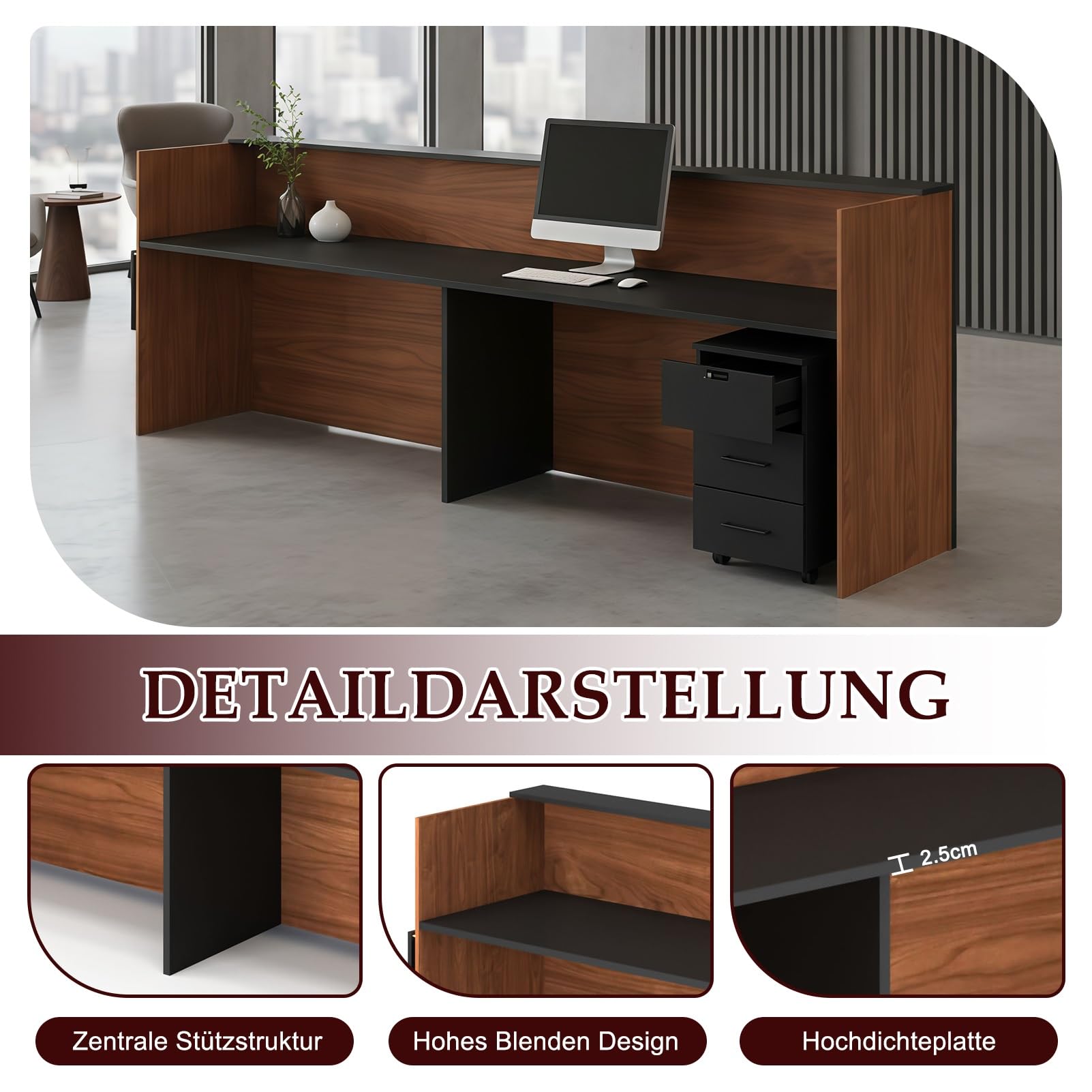 Modern Empfangstheke mit Stauraum, Empfangstresen Nussbaumholz