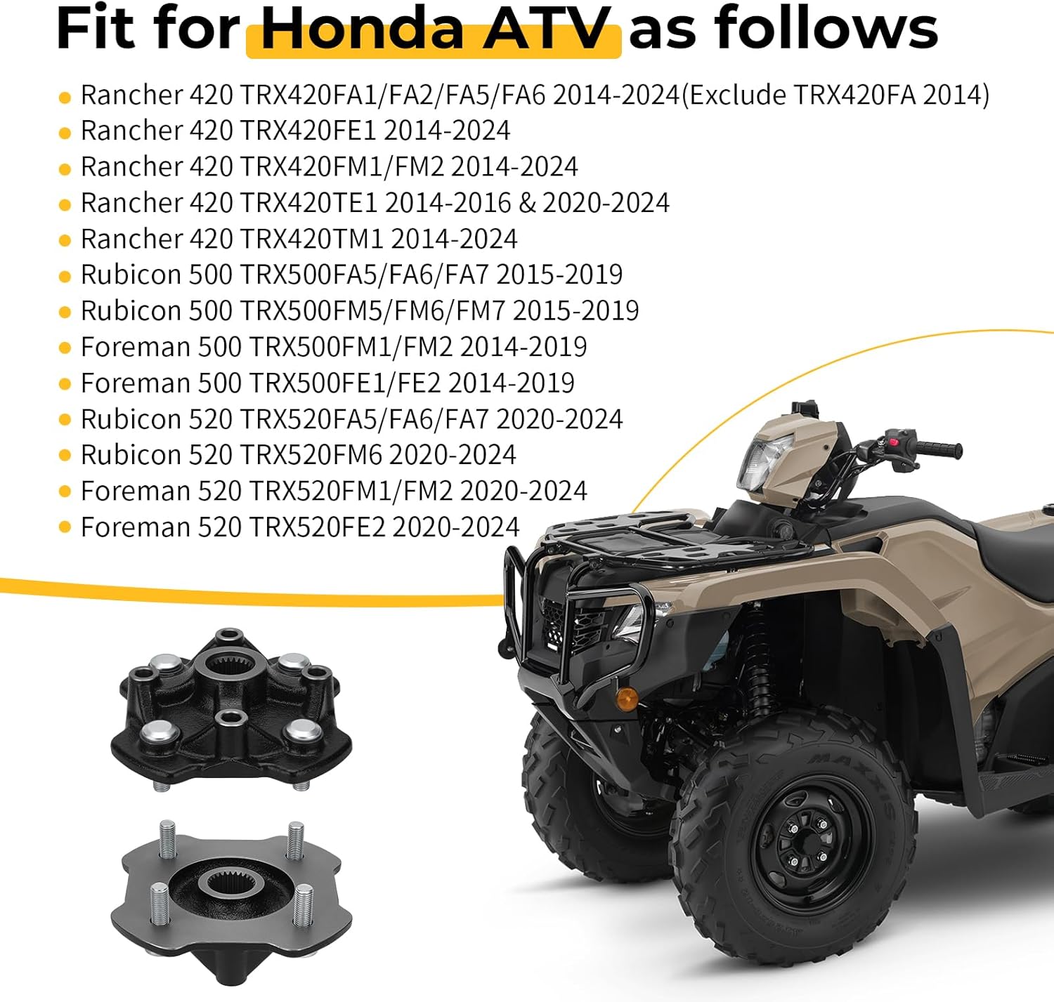 M MATI Front Left & Right Wheel Hubs for Honda Rancher 420 TRX420 Foreman Rubicon 520 500 TRX520 TRX500 2014-2024 44615-HR3-A20