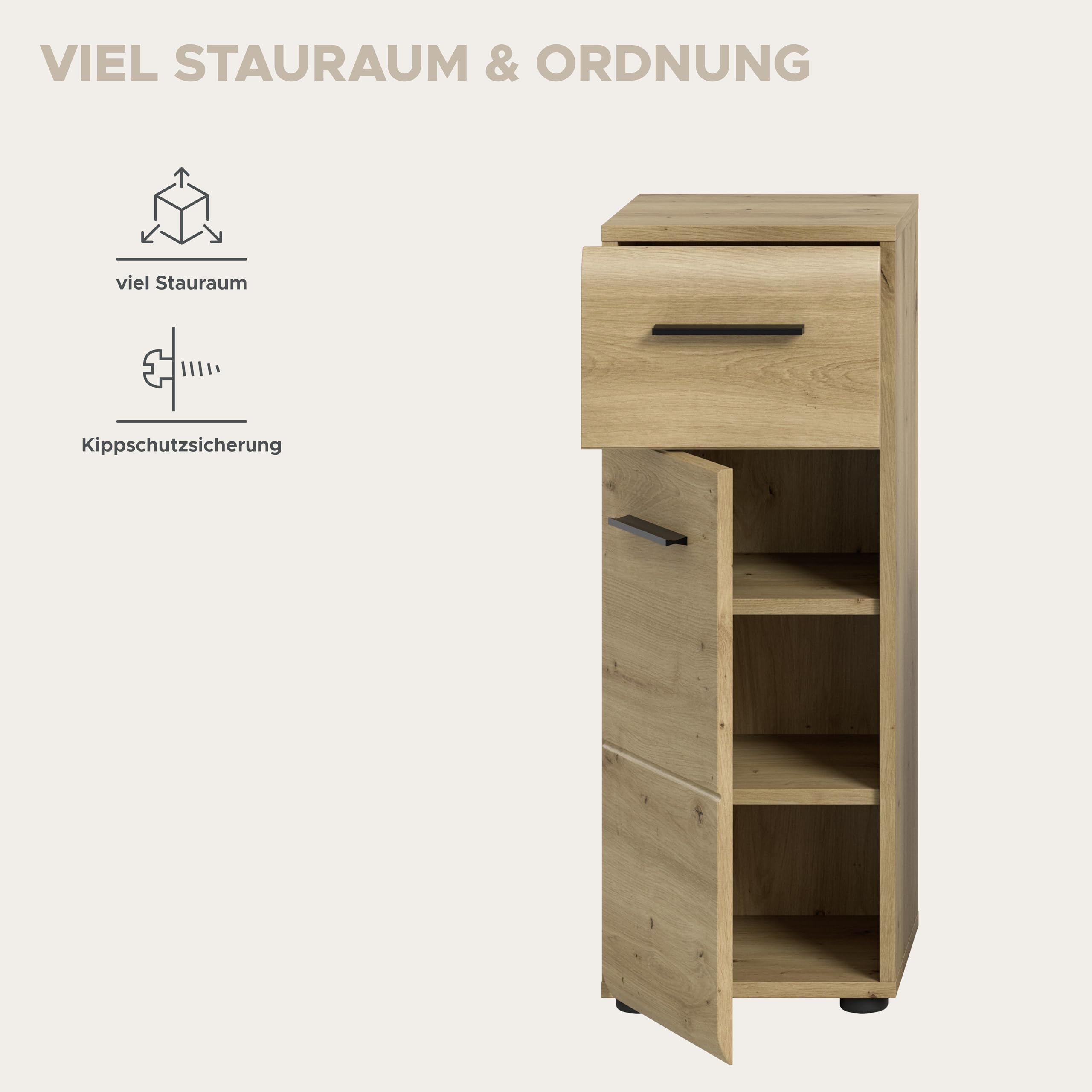 xonox.home – Standschrank Ice 30x80x30 cm in Korpus und Front Artisan Oak Nachbildung – Stand Badschrank Schrank in Holzoptik – modern & platzsparend – Bild 8