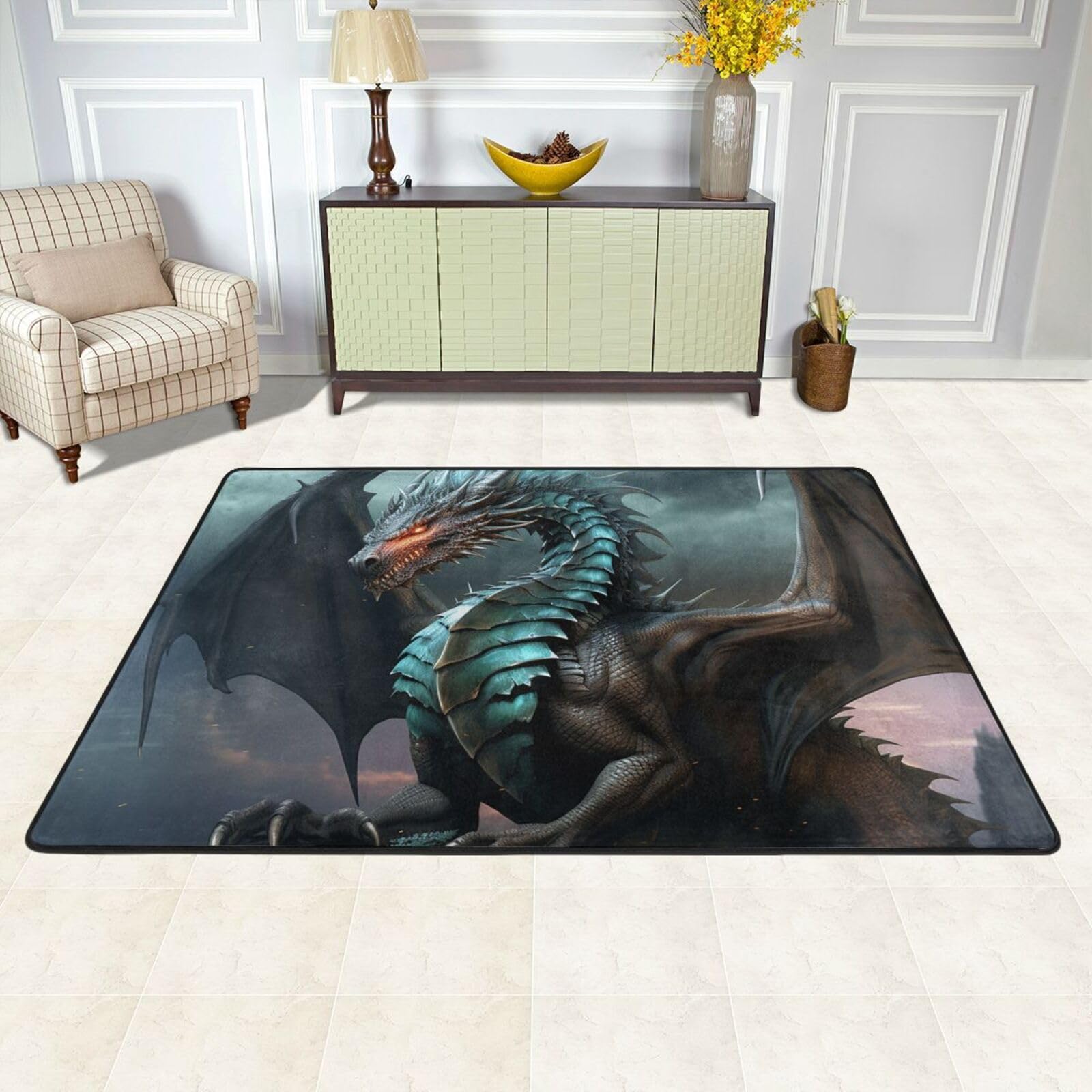 Tapis de dragon pour chambre ado et salon cosy, déco intérieure lavable