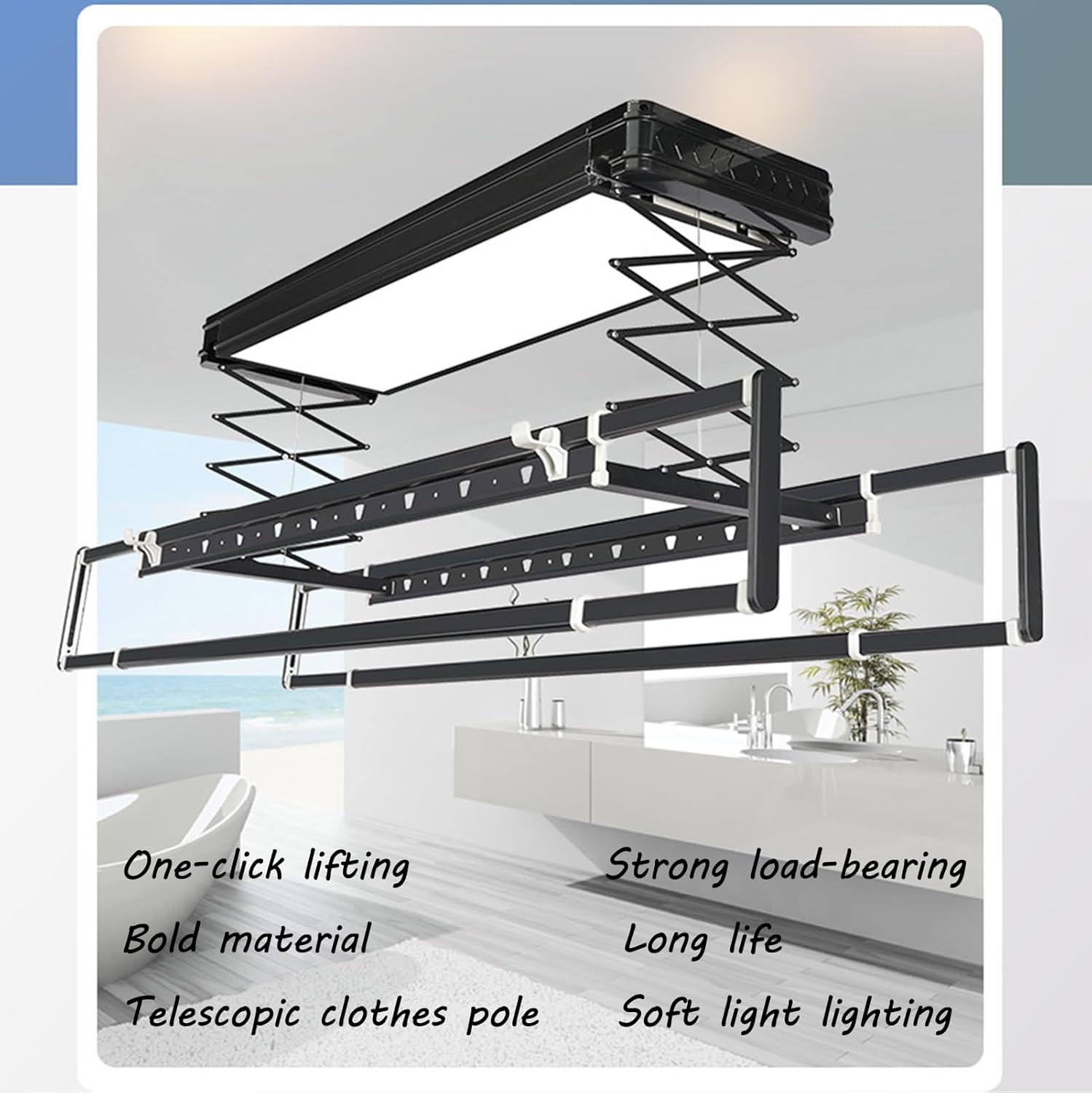 Silver Electric Clothes Drying Rack with Remote Control - Multifunctional Wall & Ceiling Clothesline, Space-Saving Aluminium Hanging Racks for Balcony & Home Use