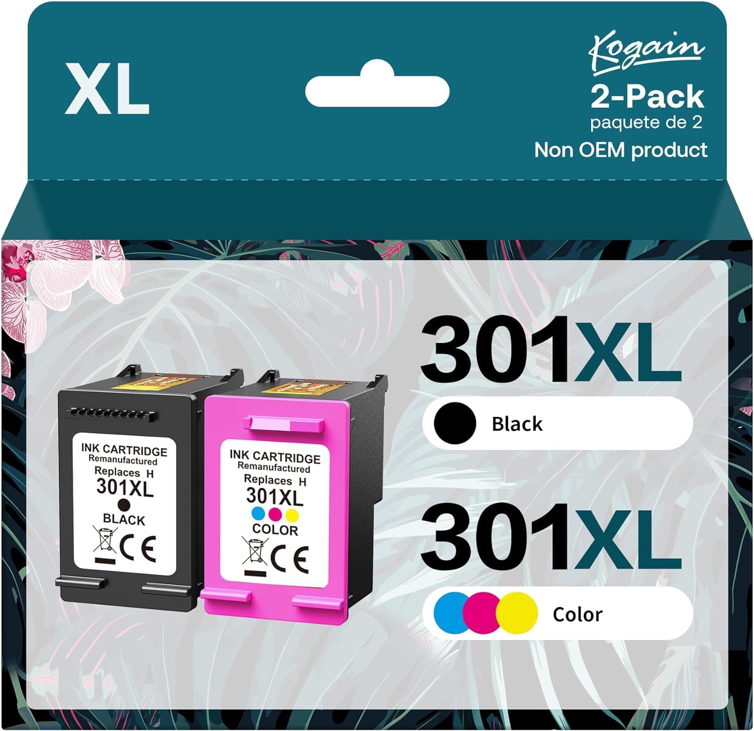 Kogain Rigenerato 301XL Cartuccia d'inchiostro Sostituzione per 301 XL Nero e Colore Compatibile per Envy 4500 5530 5532 Deskjet 1000 1010 1510 2050 2540 3050 OfficeJet 2620 2622 4504 4630 5534