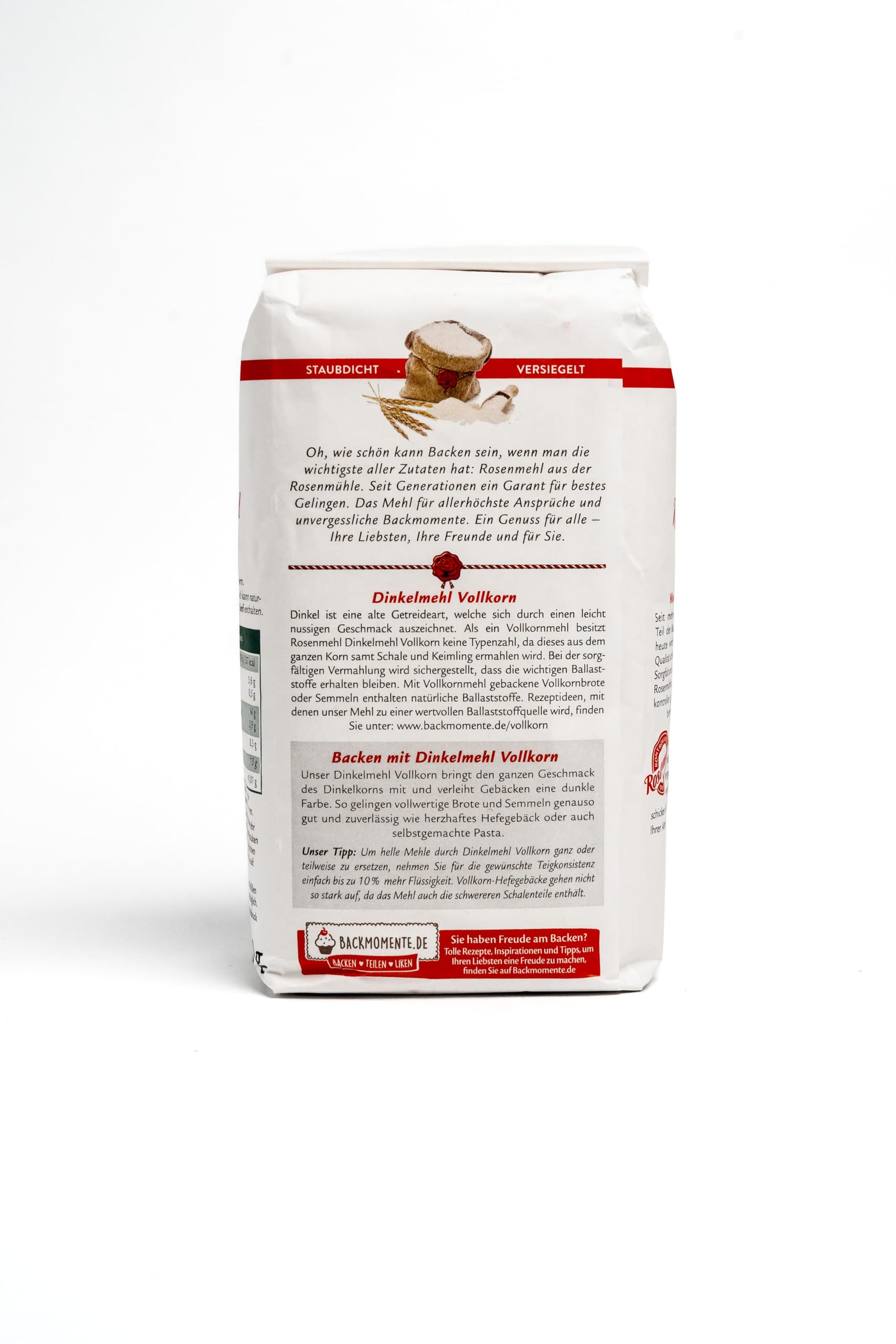 Rosenmehl - 10er Set Premium Dinkelmehl Vollkorn 1000 g für vollwertiges Backen - Vollkornmehl ideal für Vollkorn- und Mischbrot sowie Semmeln - Feines naturbelassenes Dinkelmehl